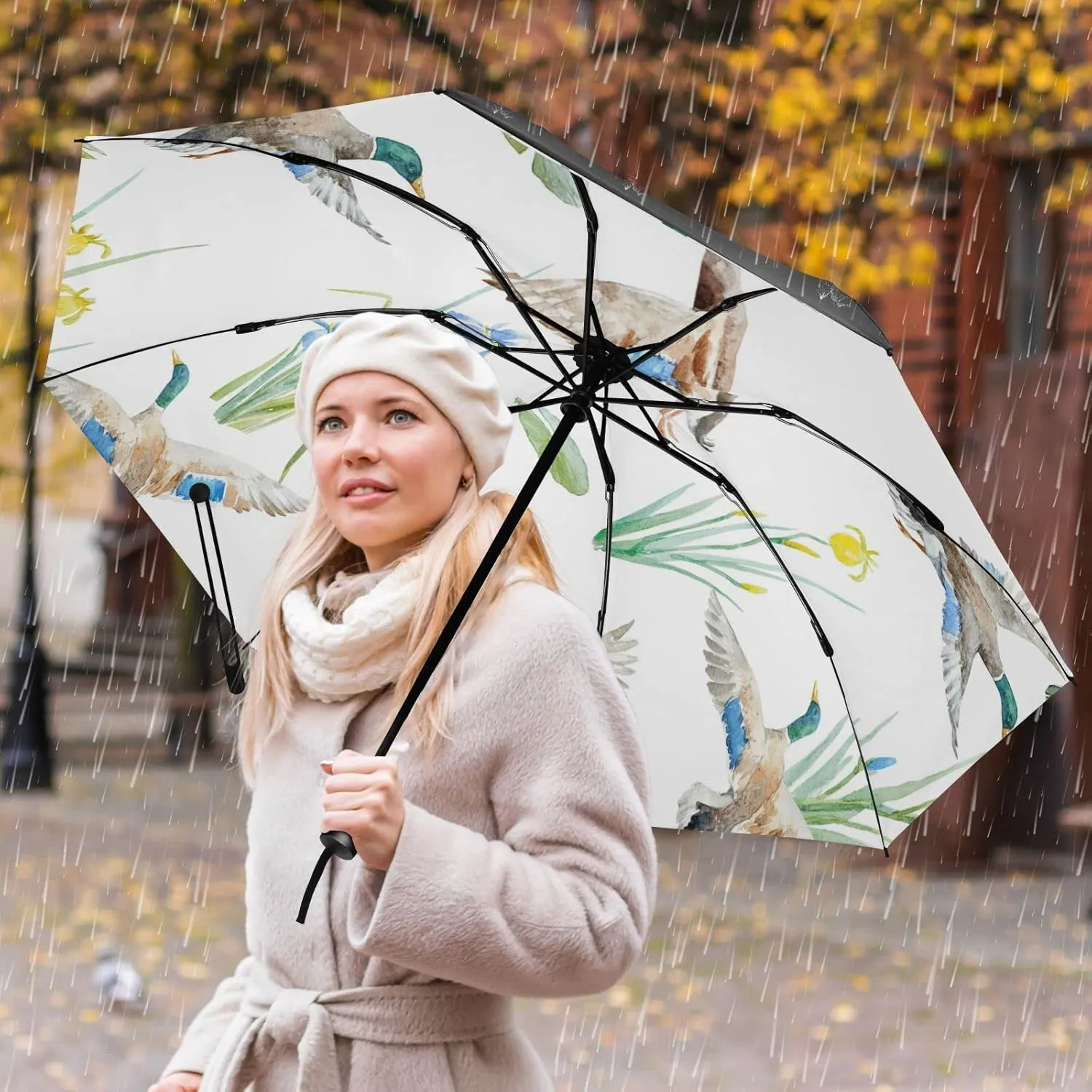 Oyihfvs Automatic Umbrella, Folding Umbrella Reinforced Anti-UV Sun rain Auto Open/Close
