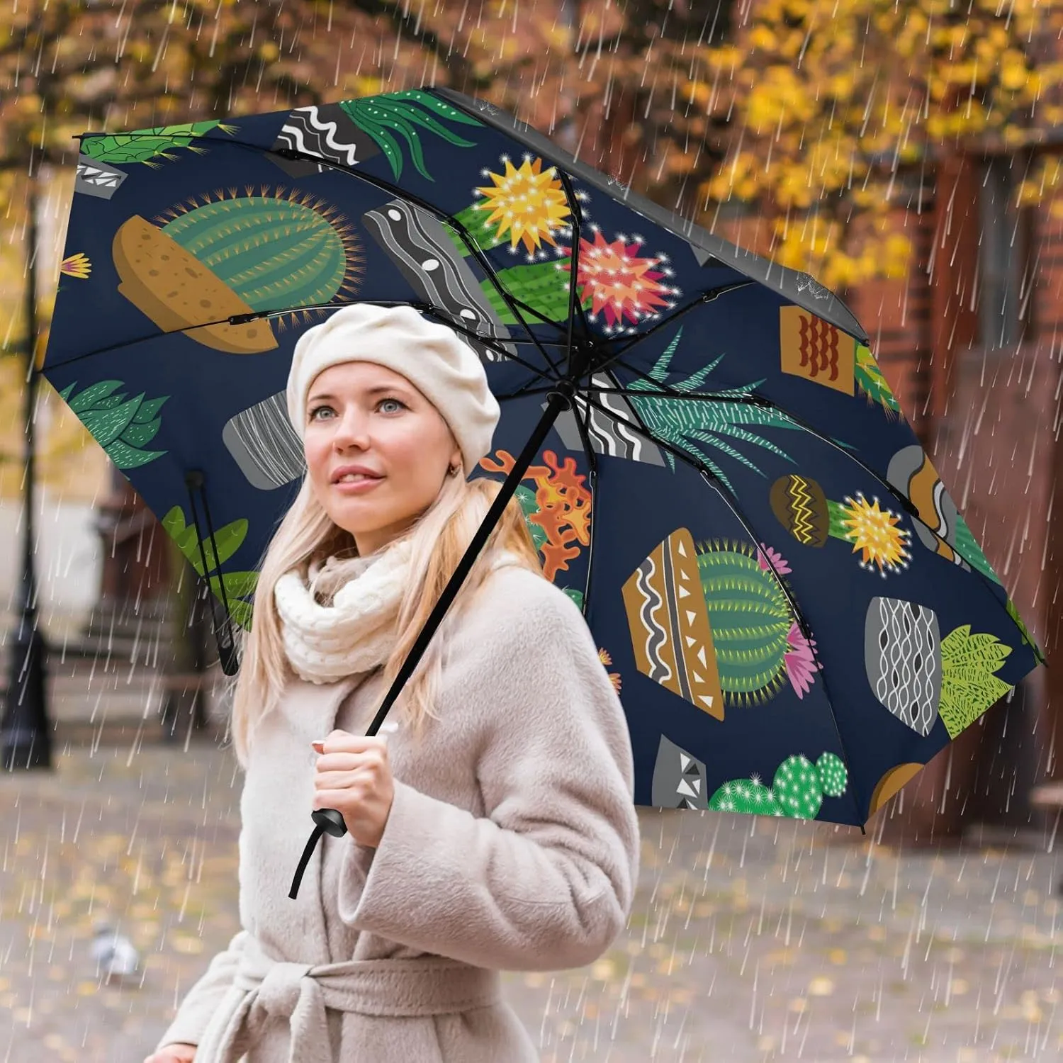 Oyihfvs Automatic Umbrella, Folding Umbrella Reinforced Anti-UV Sun rain Auto Open/Close