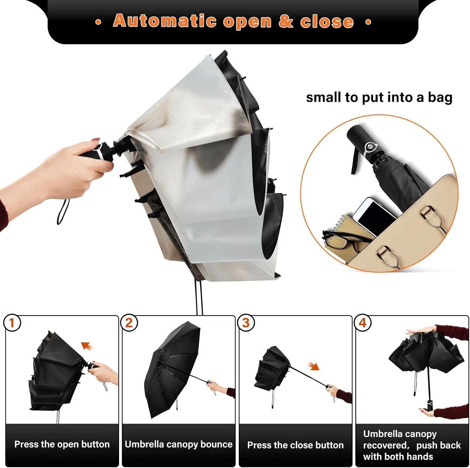 Oyihfvs Automatic Umbrella, Folding Umbrella Reinforced Anti-UV Sun rain Auto Open/Close