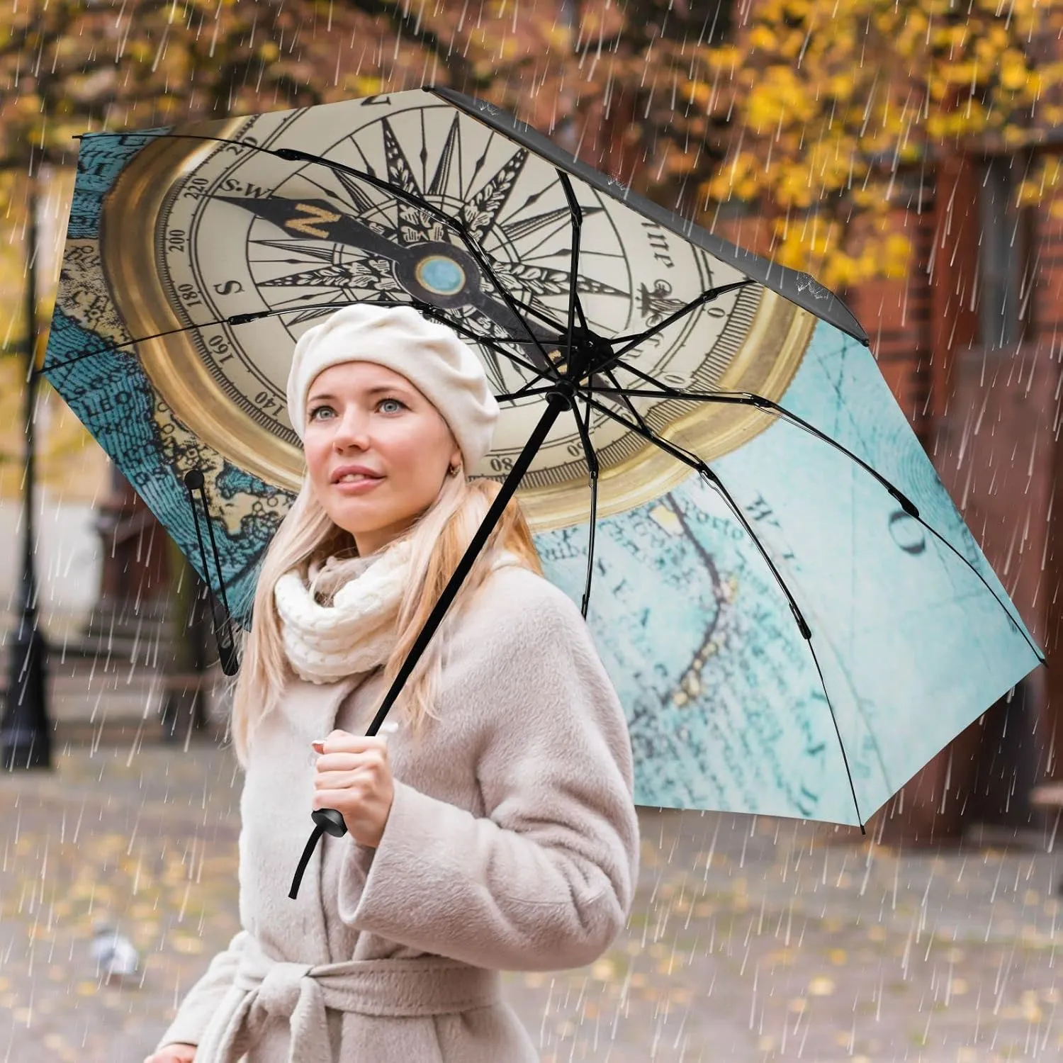 Oyihfvs Automatic Umbrella, Folding Umbrella Reinforced Anti-UV Sun rain Auto Open/Close