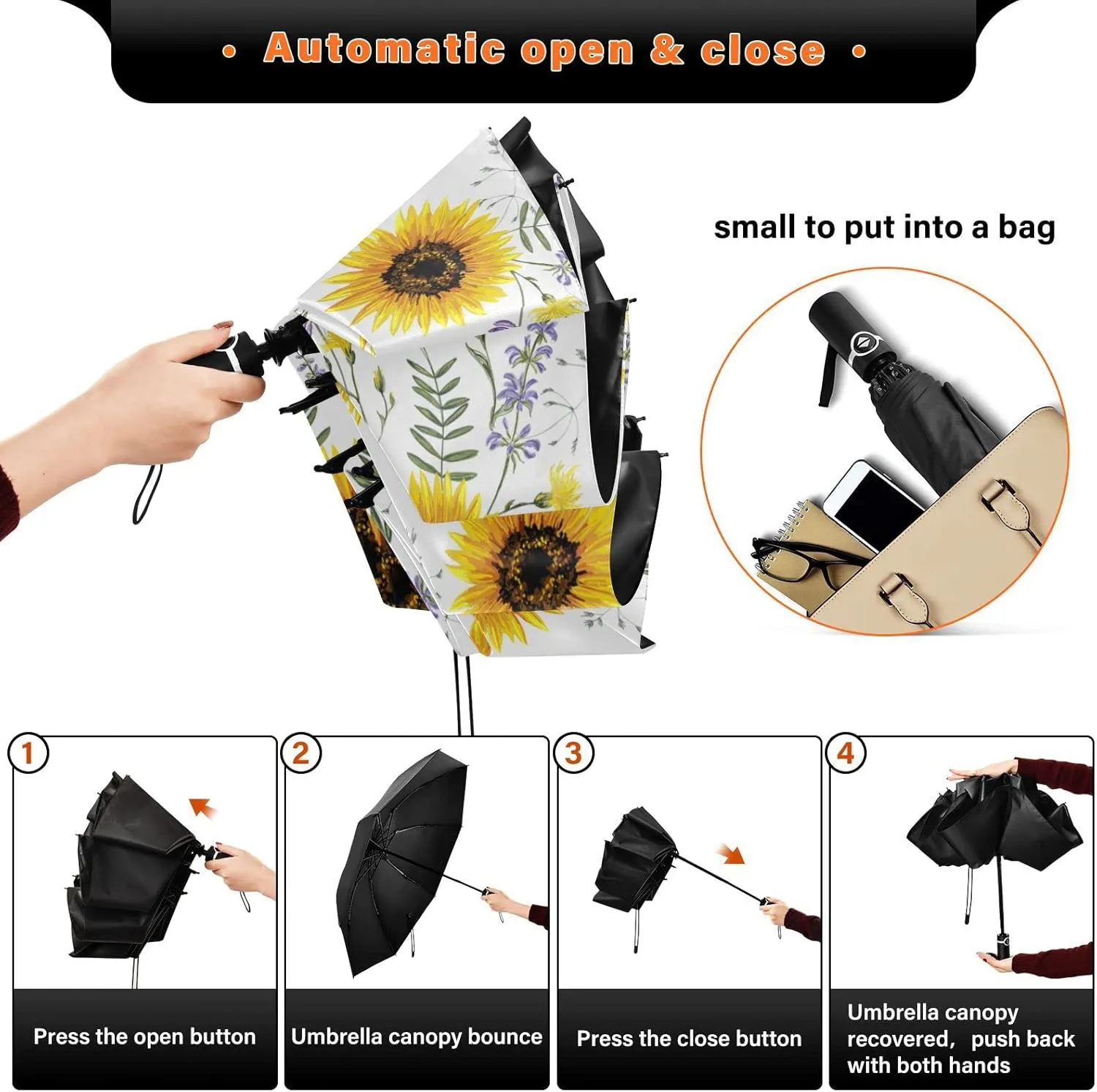 Oyihfvs Automatic Umbrella, Folding Umbrella Reinforced Anti-UV Sun rain Auto Open/Close