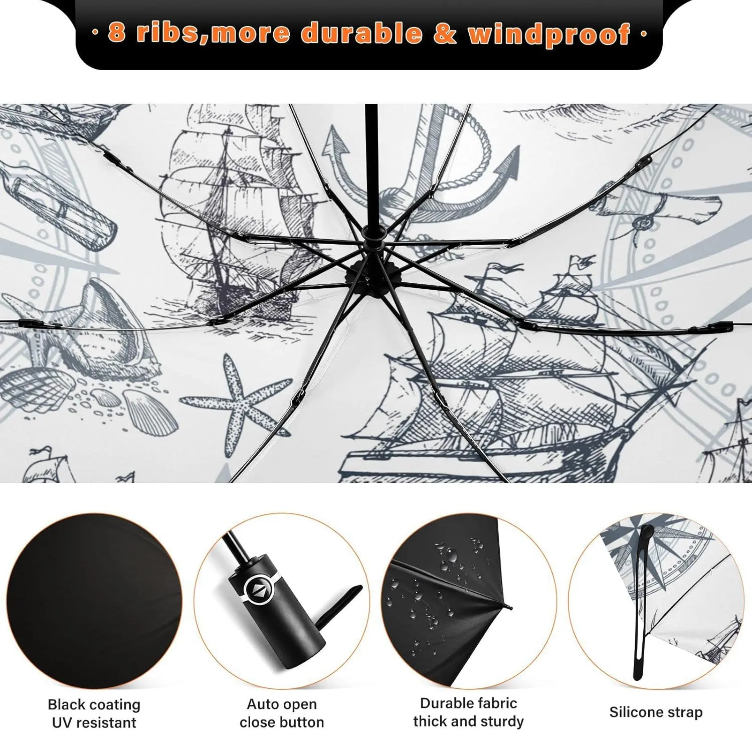 Oyihfvs Automatic Umbrella, Folding Umbrella Reinforced Anti-UV Sun rain Auto Open/Close