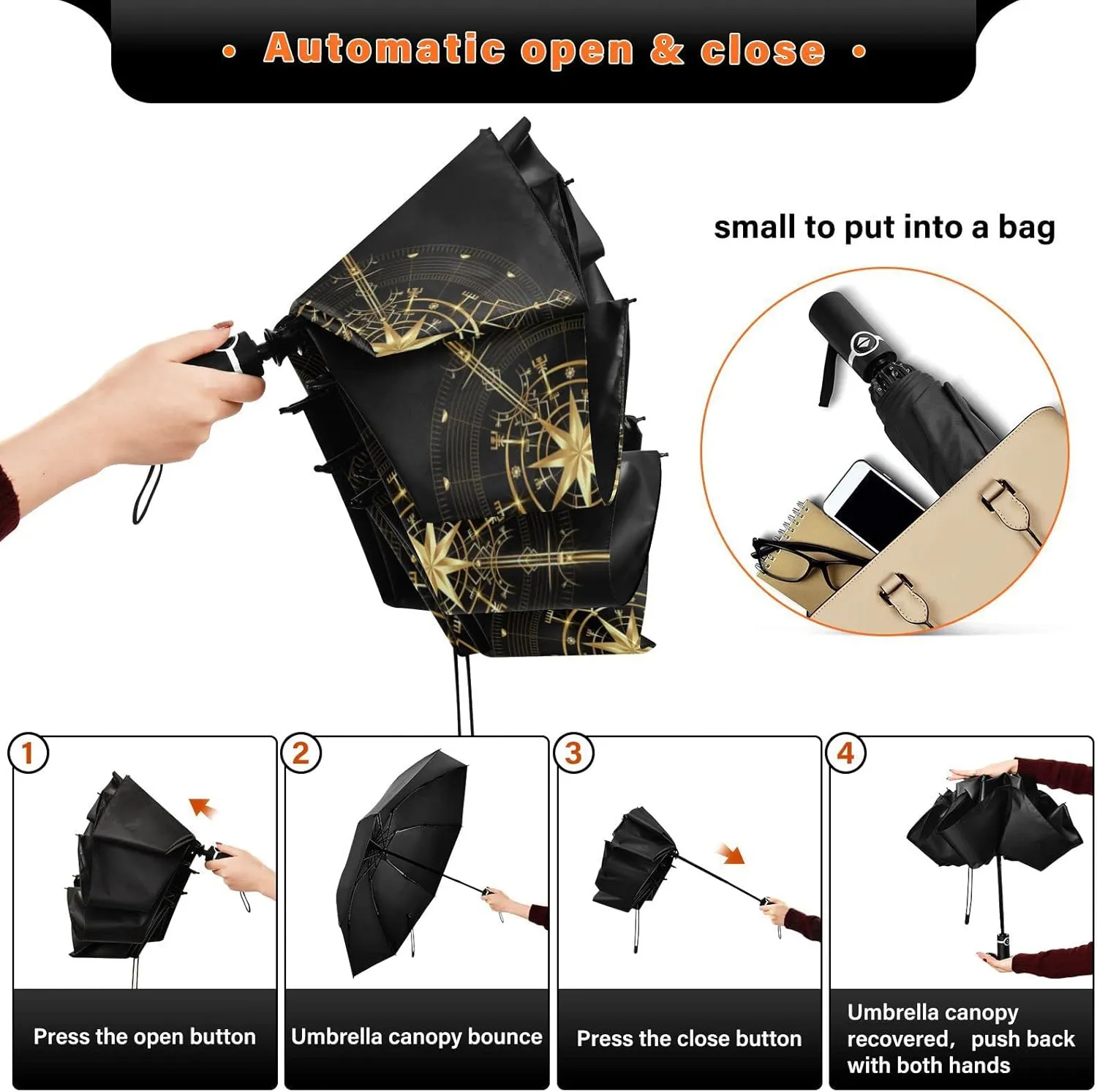 Oyihfvs Automatic Umbrella, Folding Umbrella Reinforced Anti-UV Sun rain Auto Open/Close