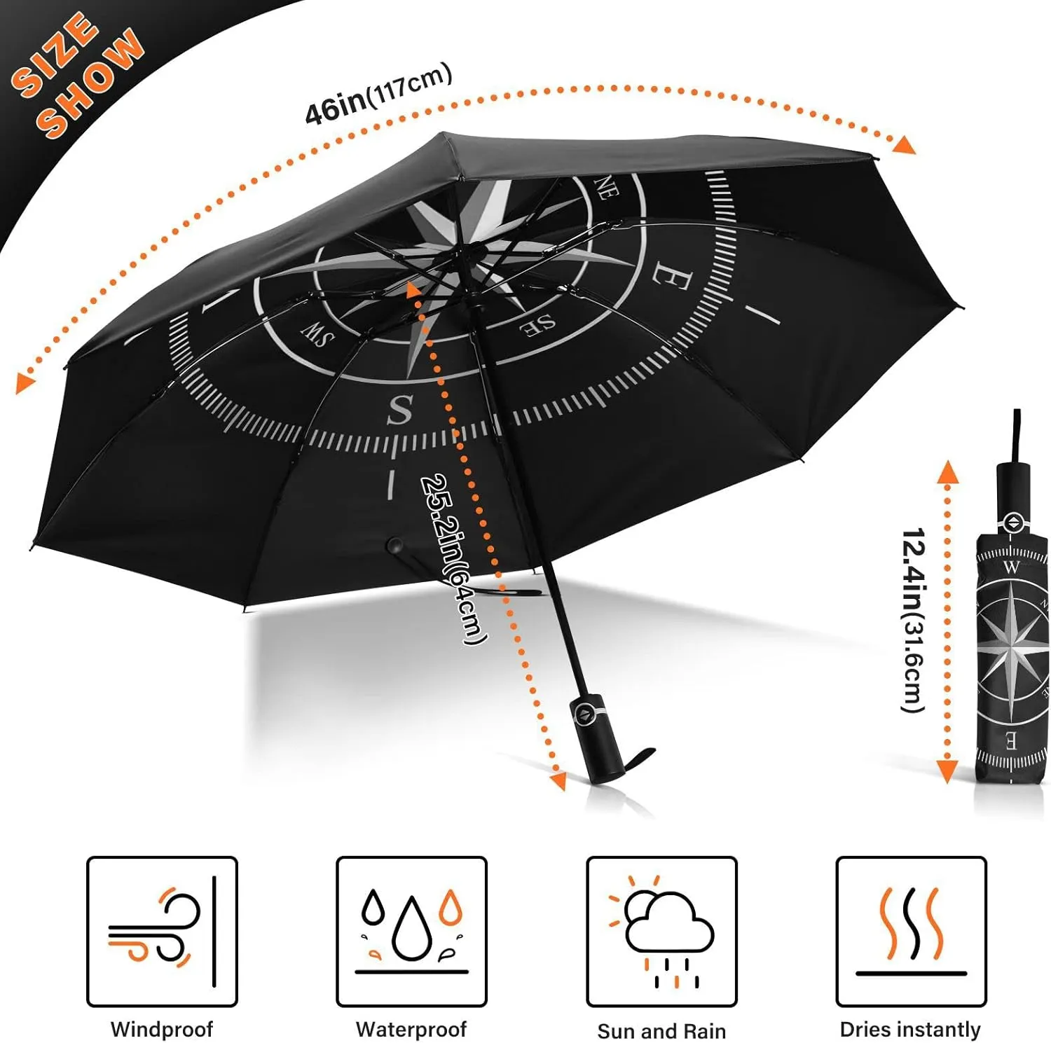 Oyihfvs Automatic Umbrella, Folding Umbrella Reinforced Anti-UV Sun rain Auto Open/Close