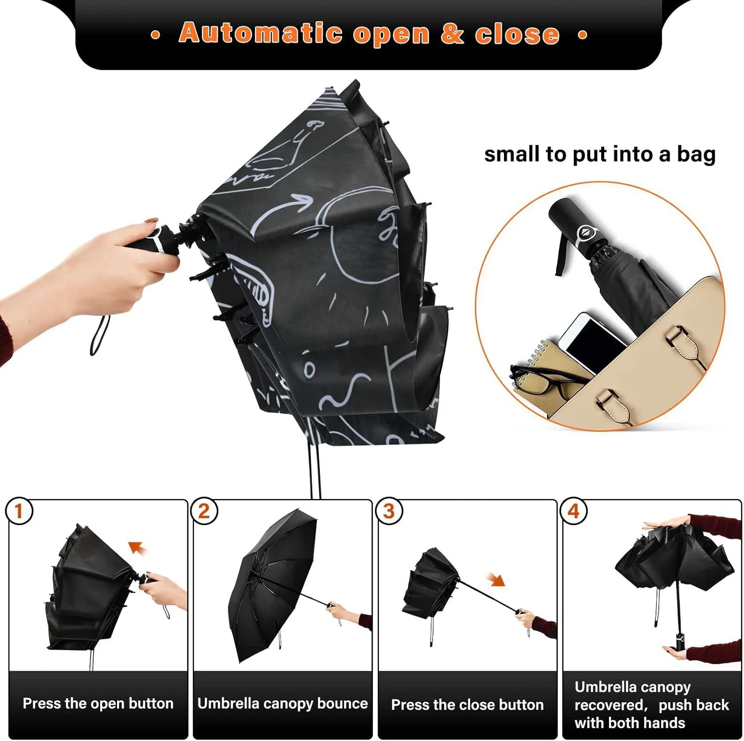 Oyihfvs Automatic Umbrella, Folding Umbrella Reinforced Anti-UV Sun rain Auto Open/Close