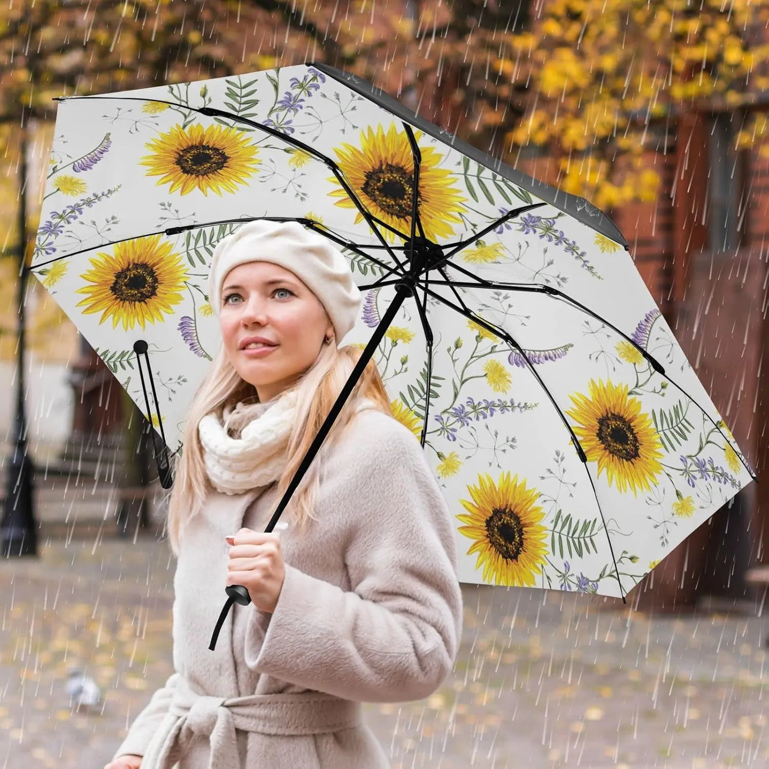 Oyihfvs Automatic Umbrella, Folding Umbrella Reinforced Anti-UV Sun rain Auto Open/Close