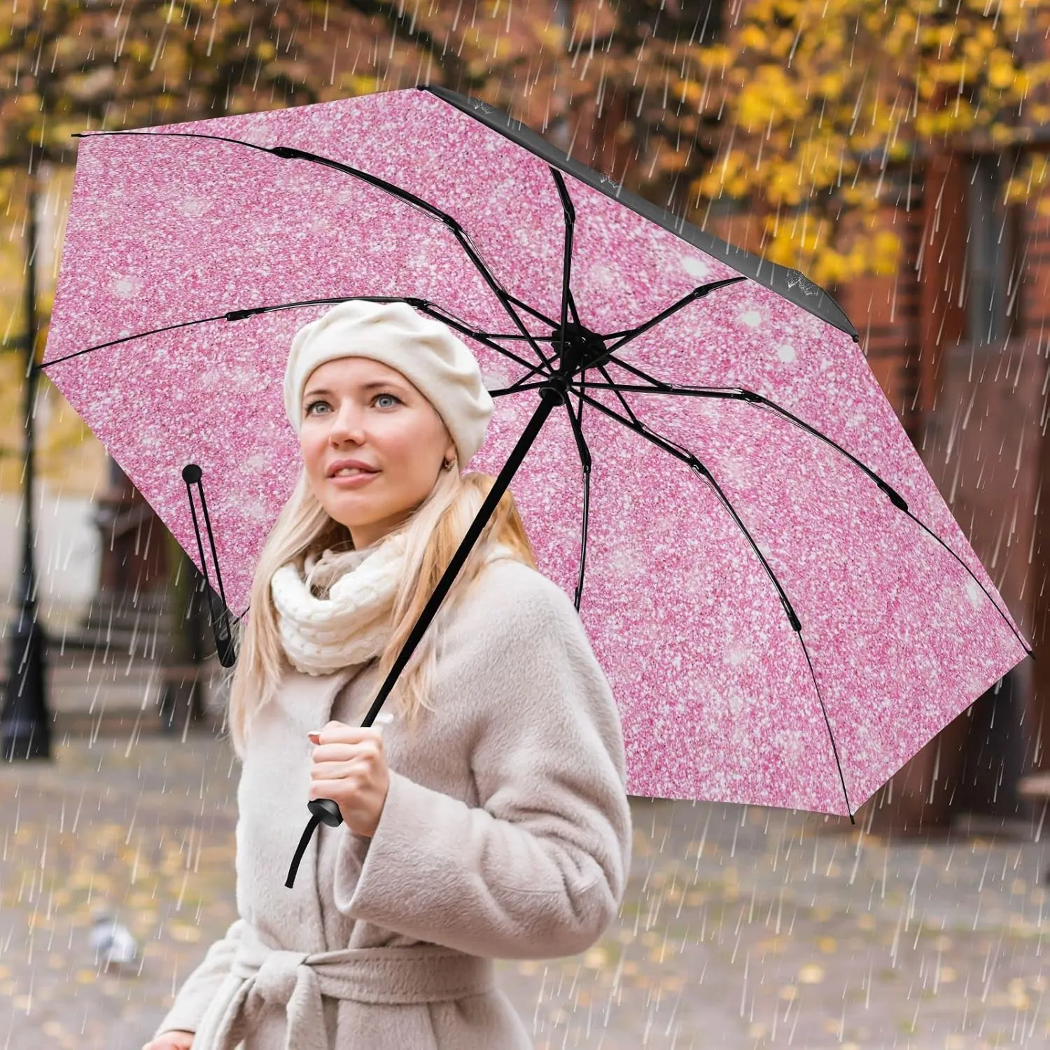 Oyihfvs Automatic Umbrella, Folding Umbrella Reinforced Anti-UV Sun rain Auto Open/Close