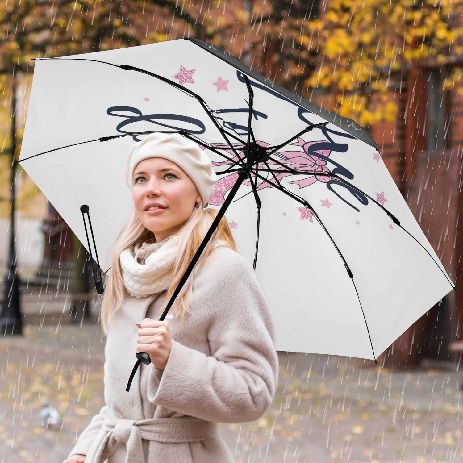 Oyihfvs Automatic Umbrella, Folding Umbrella Reinforced Anti-UV Sun rain Auto Open/Close