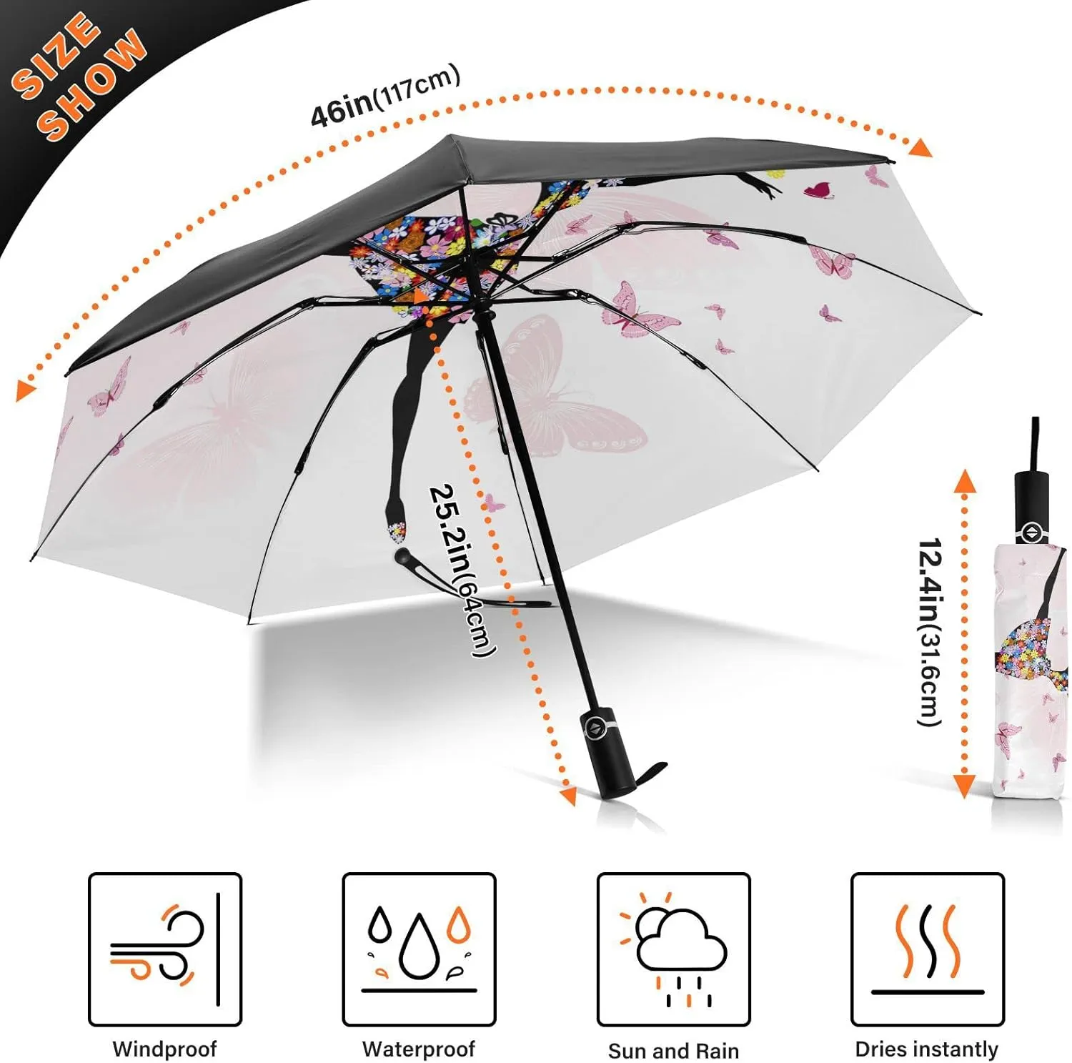 Oyihfvs Automatic Umbrella, Folding Umbrella Reinforced Anti-UV Sun rain Auto Open/Close