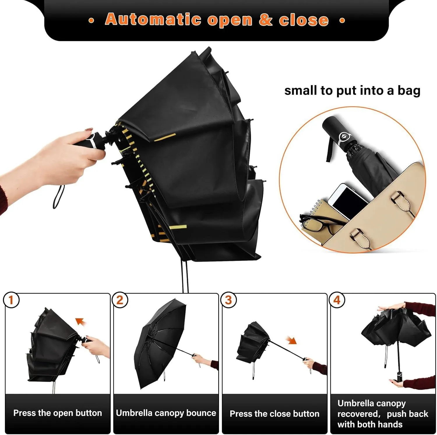 Oyihfvs Automatic Umbrella, Folding Umbrella Reinforced Anti-UV Sun rain Auto Open/Close