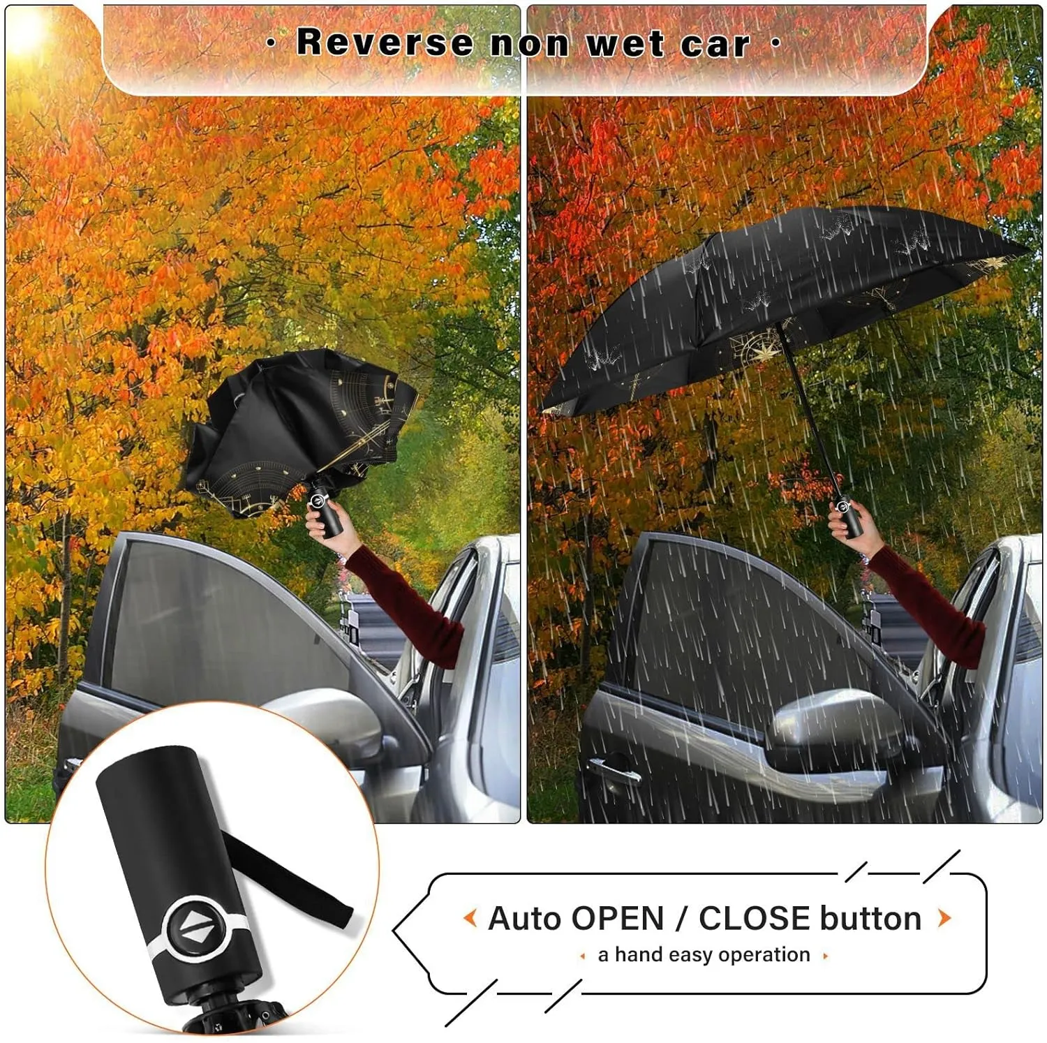 Oyihfvs Automatic Umbrella, Folding Umbrella Reinforced Anti-UV Sun rain Auto Open/Close