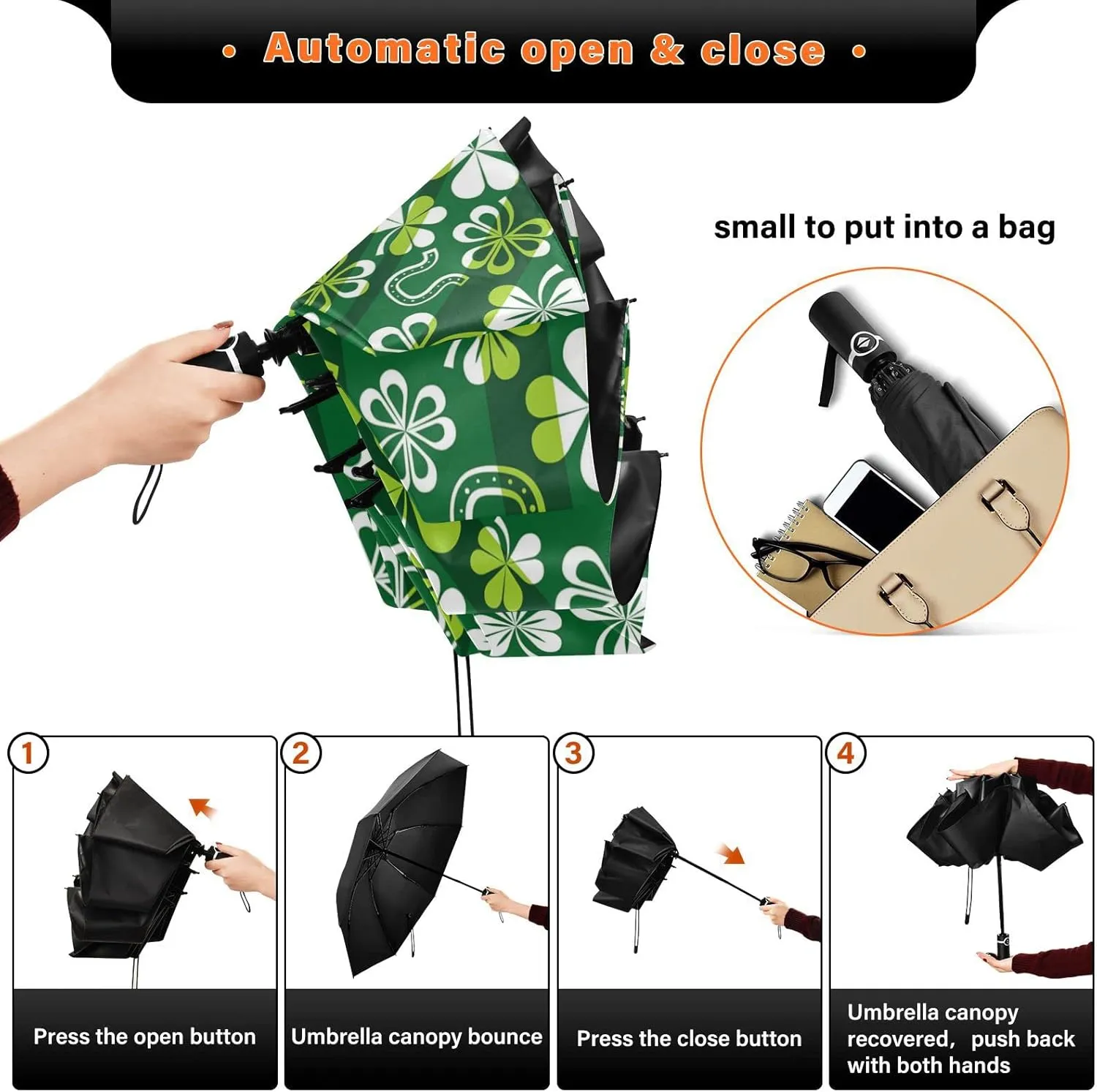 Oyihfvs Automatic Umbrella, Folding Umbrella Reinforced Anti-UV Sun rain Auto Open/Close