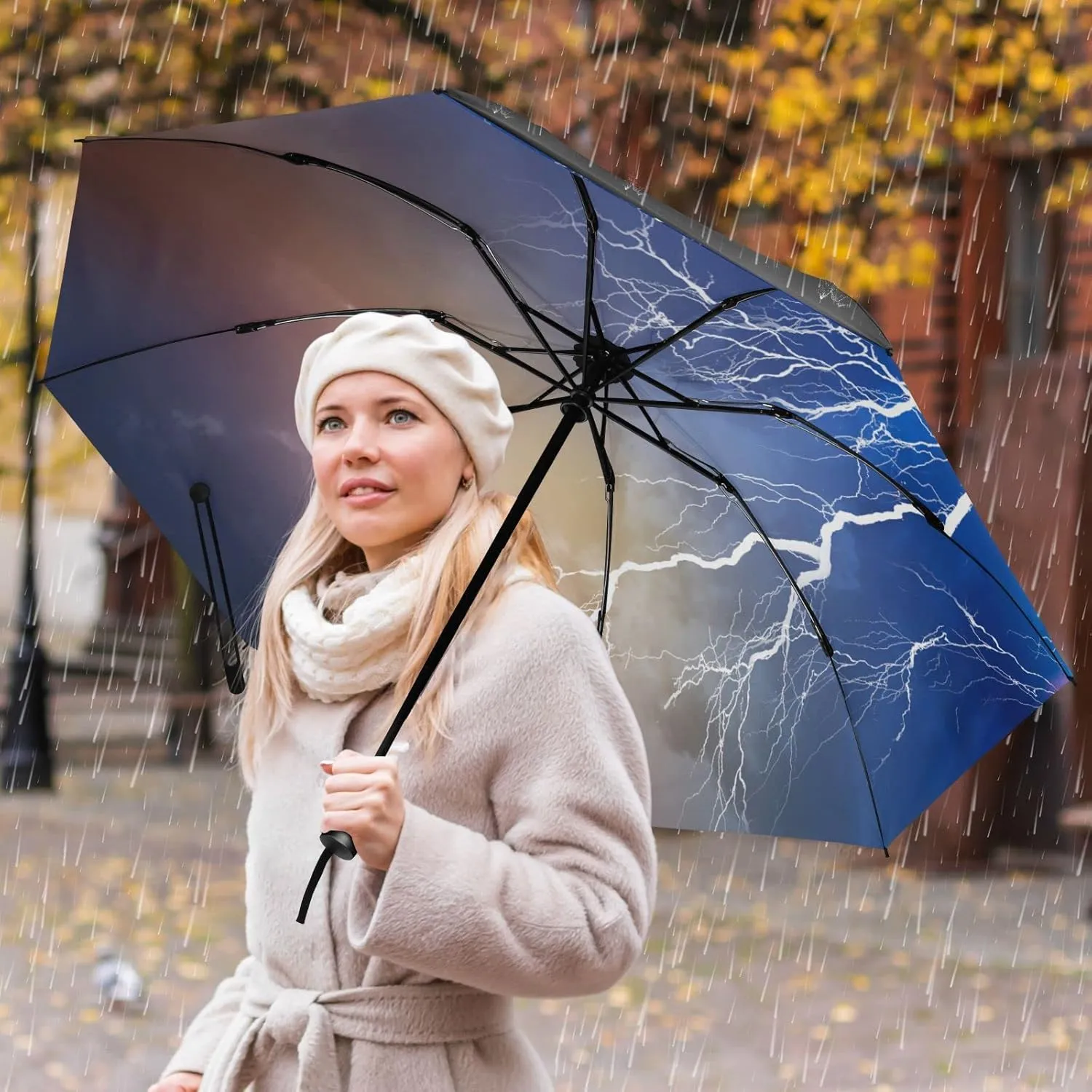 Oyihfvs Automatic Umbrella, Folding Umbrella Reinforced Anti-UV Sun rain Auto Open/Close