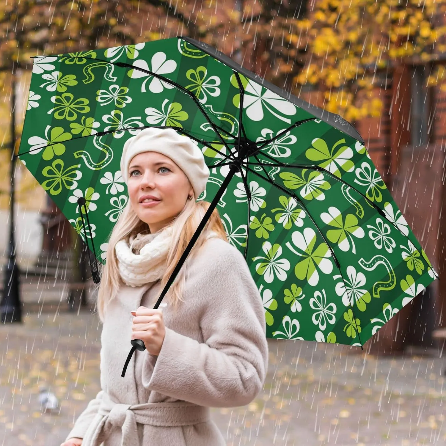 Oyihfvs Automatic Umbrella, Folding Umbrella Reinforced Anti-UV Sun rain Auto Open/Close