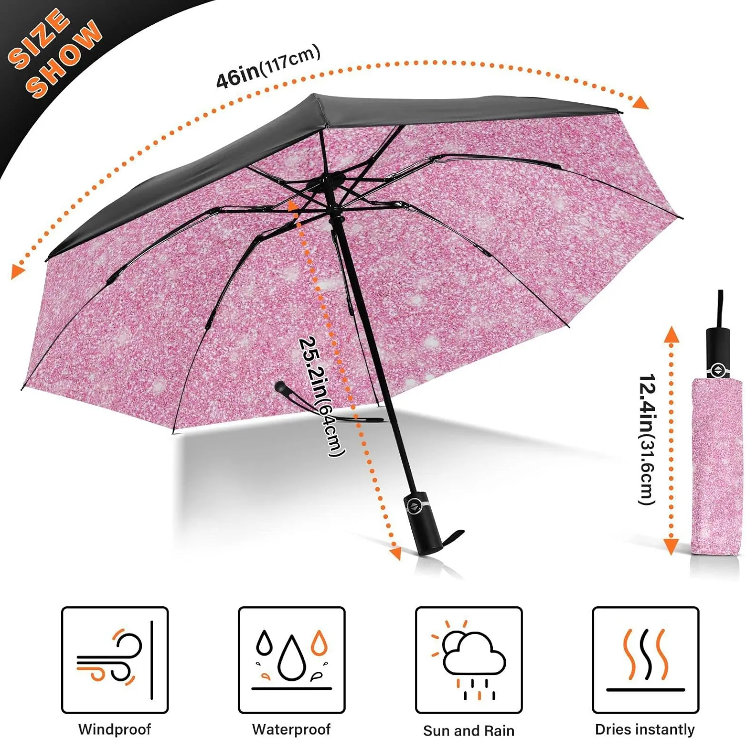 Oyihfvs Automatic Umbrella, Folding Umbrella Reinforced Anti-UV Sun rain Auto Open/Close