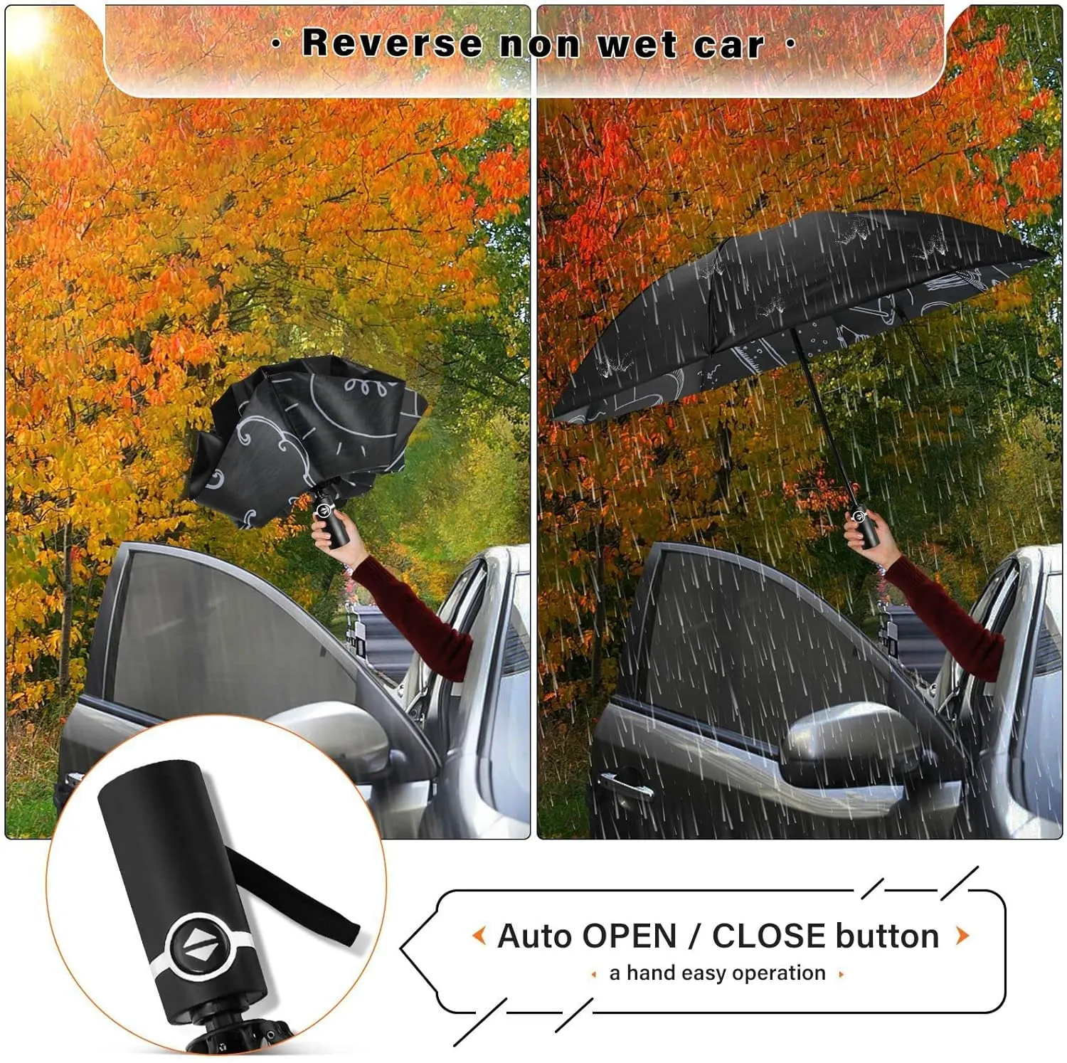 Oyihfvs Automatic Umbrella, Folding Umbrella Reinforced Anti-UV Sun rain Auto Open/Close