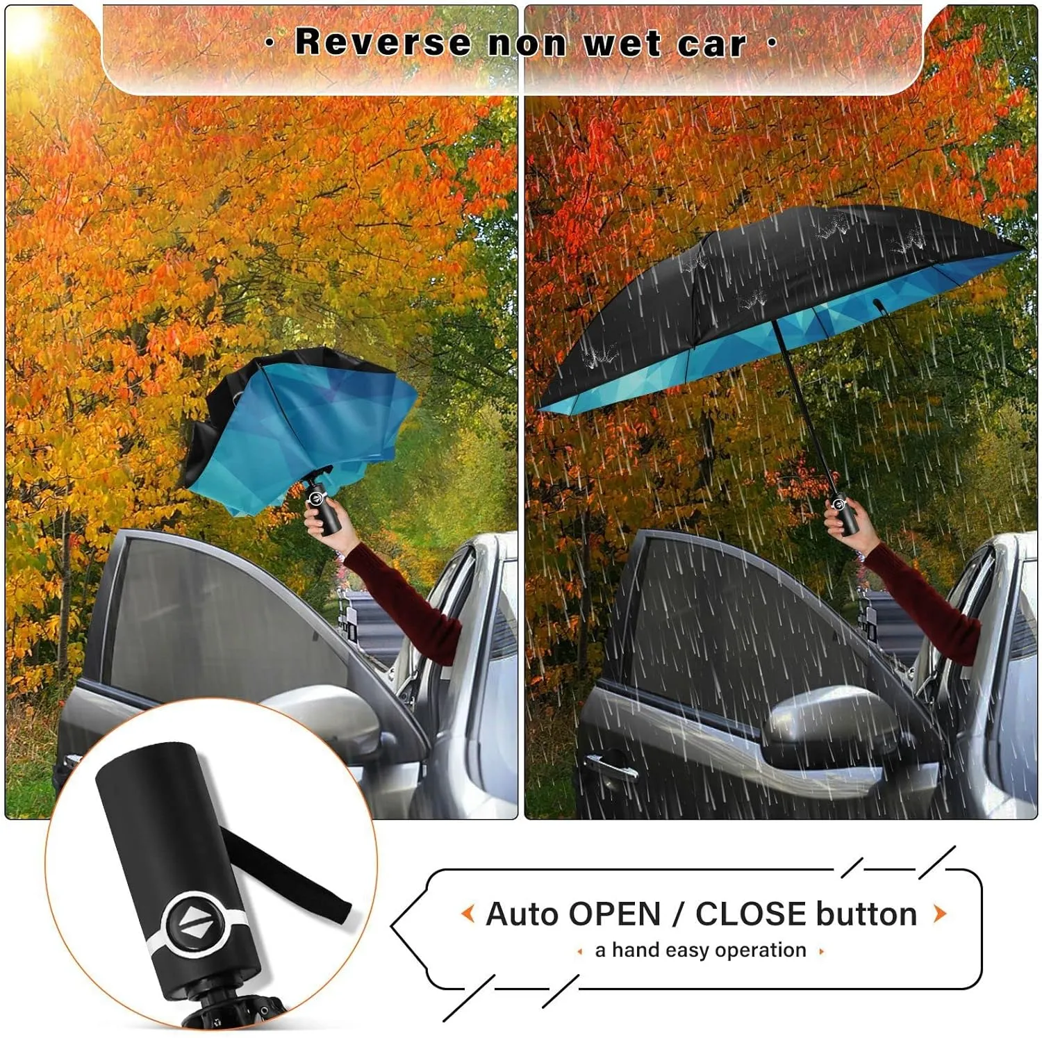Oyihfvs Automatic Umbrella, Folding Umbrella Reinforced Anti-UV Sun rain Auto Open/Close