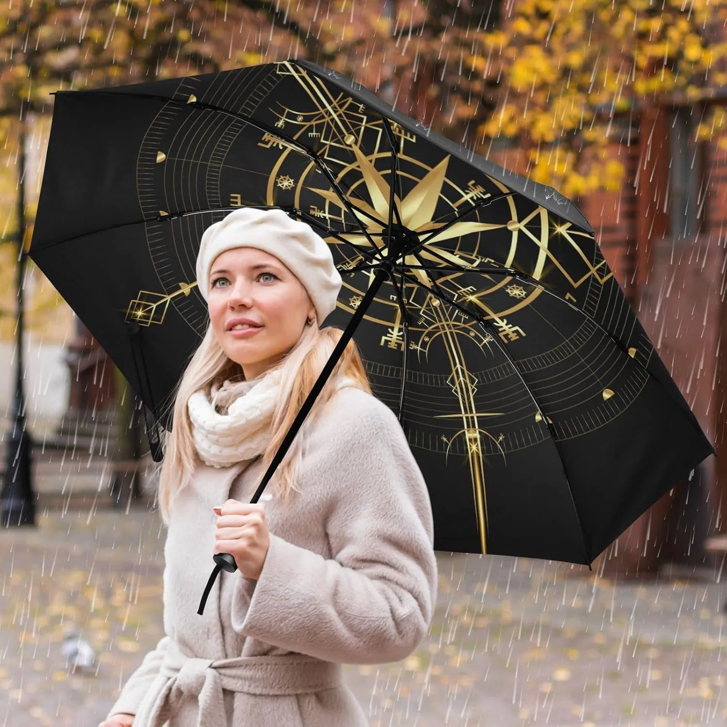 Oyihfvs Automatic Umbrella, Folding Umbrella Reinforced Anti-UV Sun rain Auto Open/Close