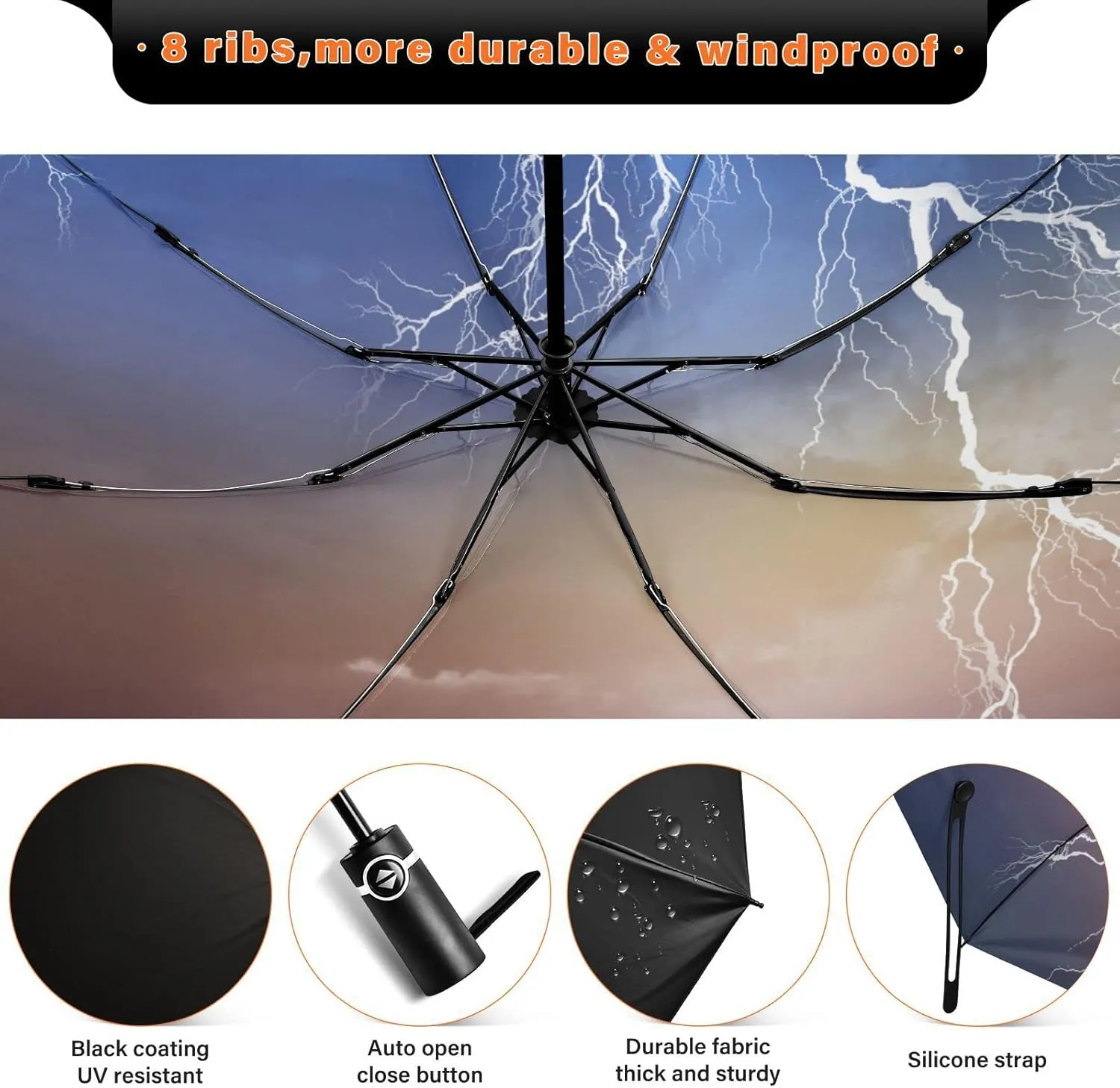 Oyihfvs Automatic Umbrella, Folding Umbrella Reinforced Anti-UV Sun rain Auto Open/Close