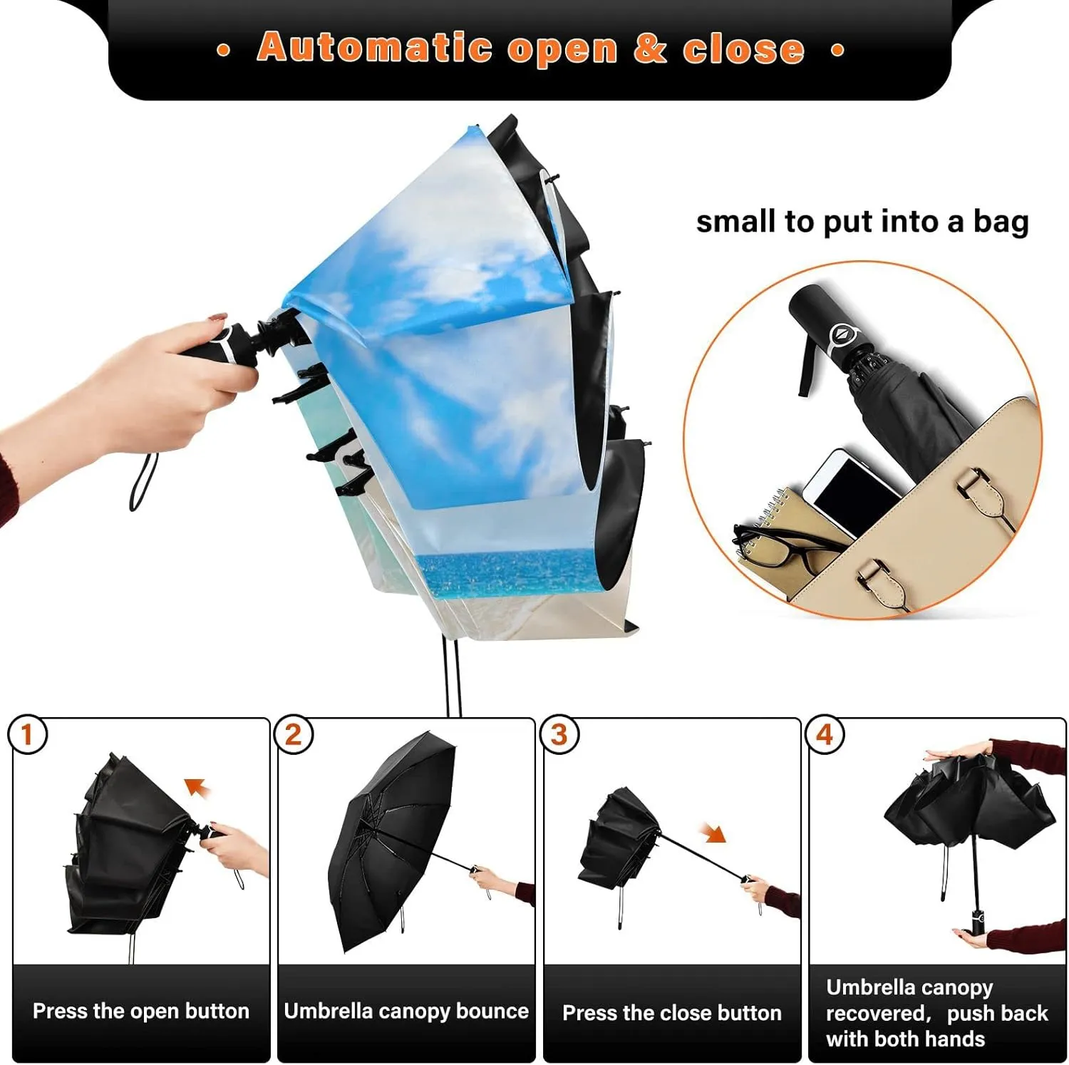 Oyihfvs Automatic Umbrella, Folding Umbrella Reinforced Anti-UV Sun rain Auto Open/Close