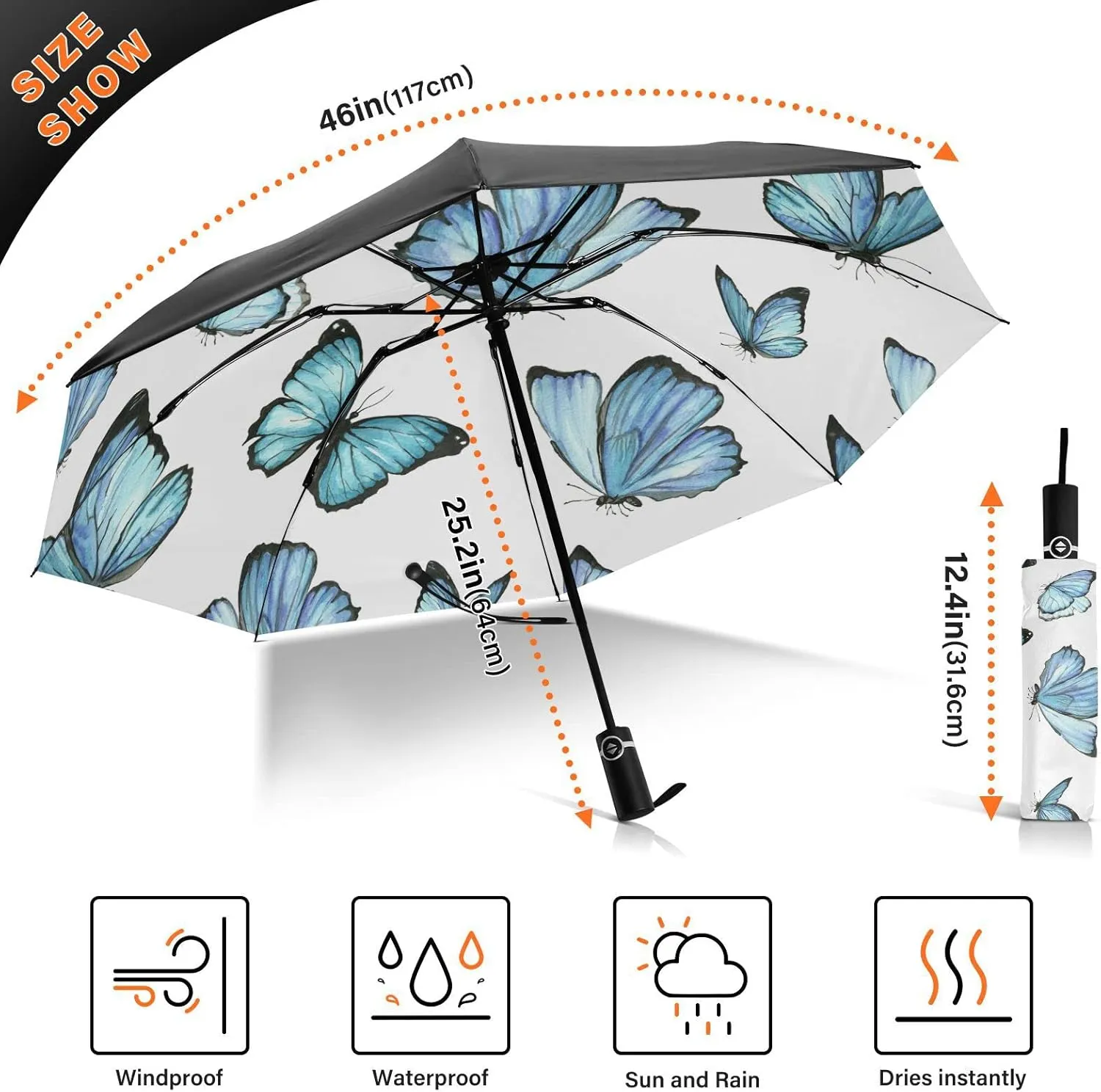 Oyihfvs Automatic Umbrella, Folding Umbrella Reinforced Anti-UV Sun rain Auto Open/Close