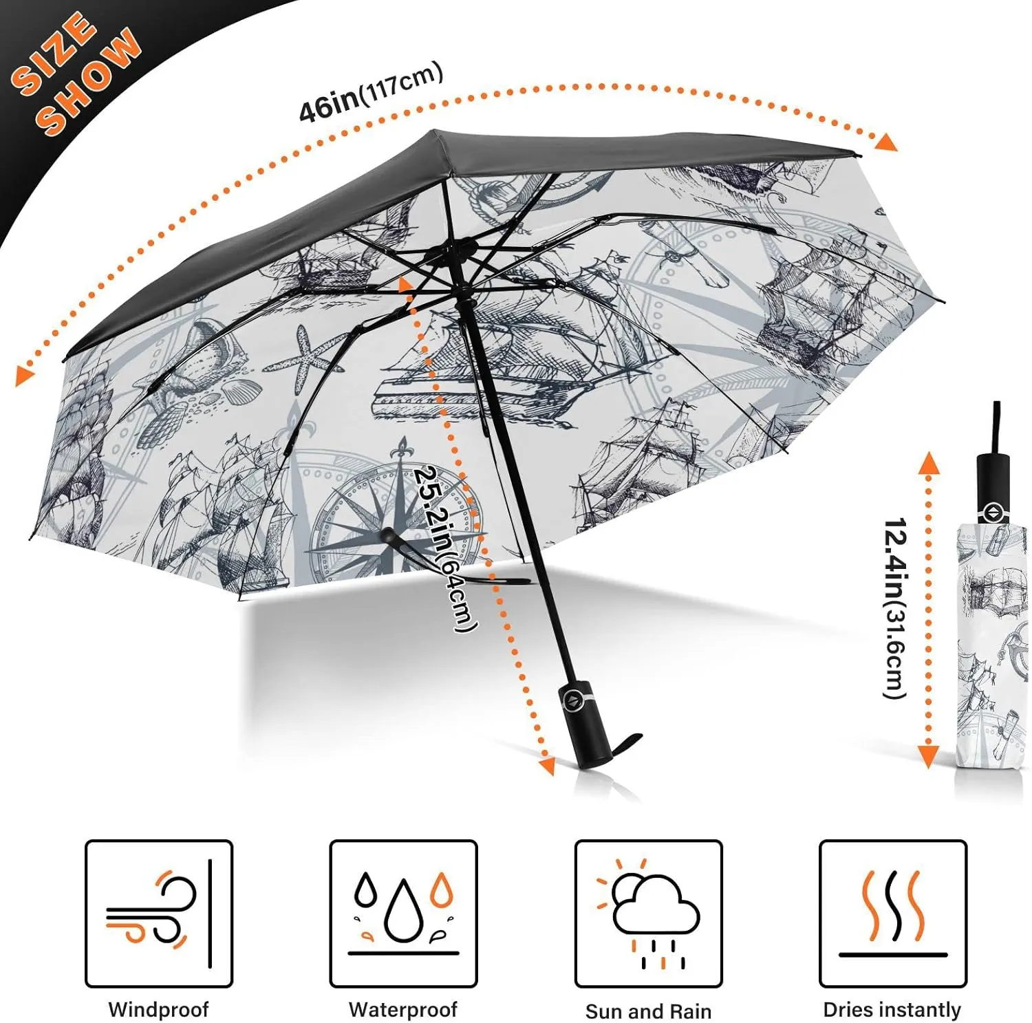 Oyihfvs Automatic Umbrella, Folding Umbrella Reinforced Anti-UV Sun rain Auto Open/Close