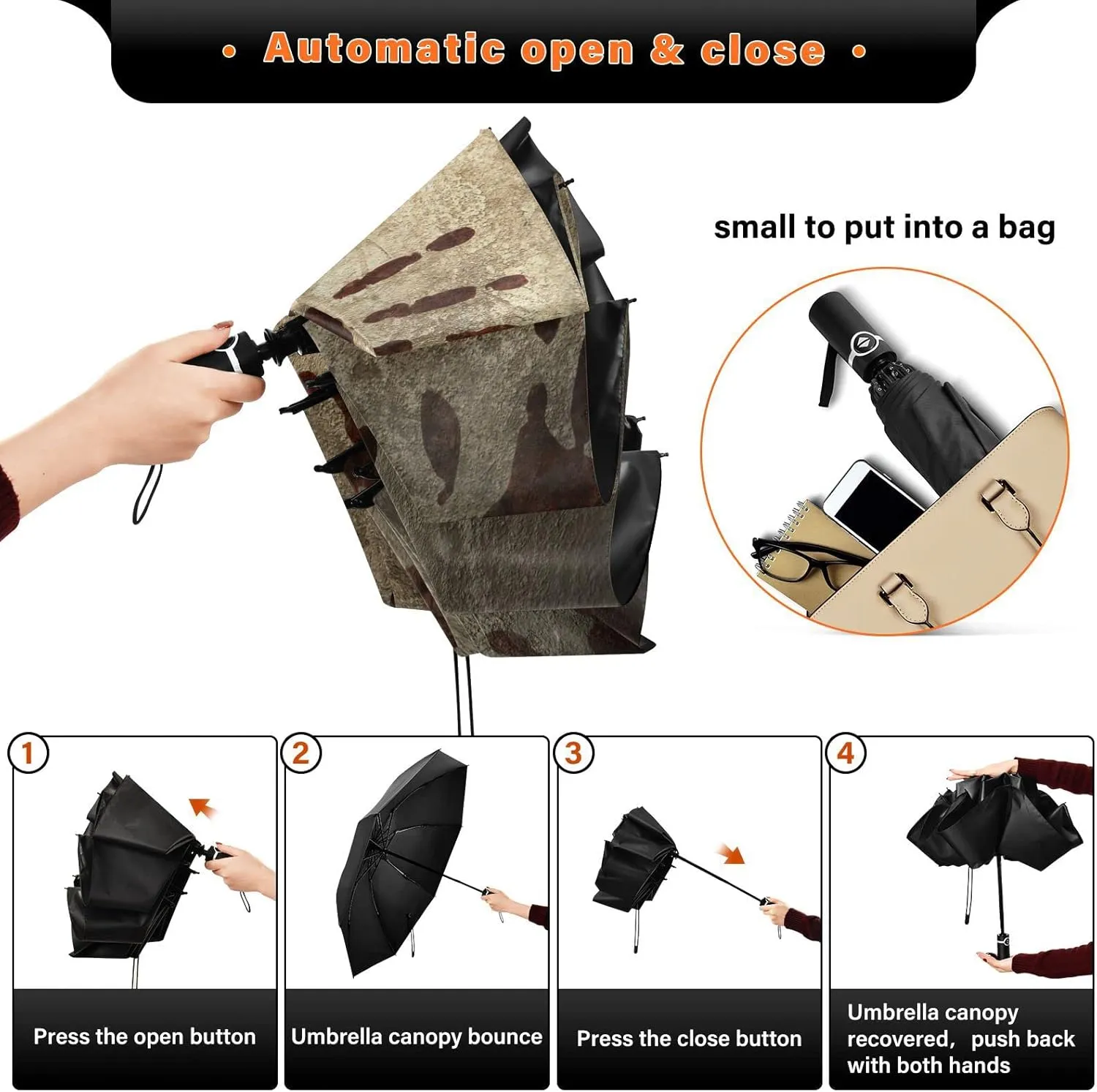 Oyihfvs Automatic Umbrella, Folding Umbrella Reinforced Anti-UV Sun rain Auto Open/Close