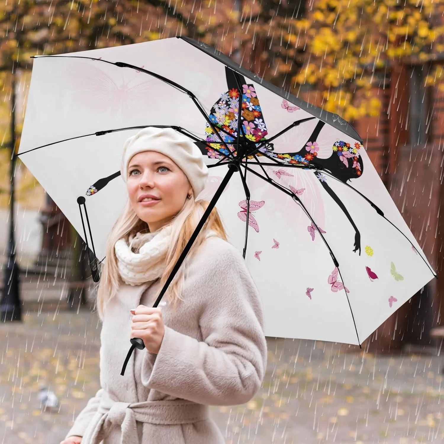 Oyihfvs Automatic Umbrella, Folding Umbrella Reinforced Anti-UV Sun rain Auto Open/Close