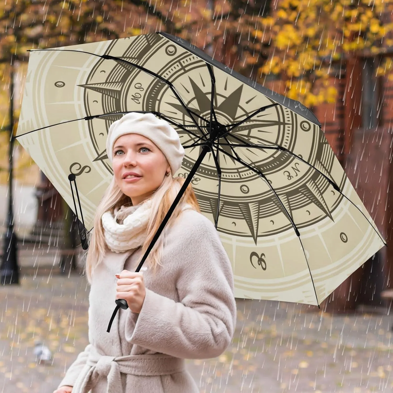 Oyihfvs Automatic Umbrella, Folding Umbrella Reinforced Anti-UV Sun rain Auto Open/Close