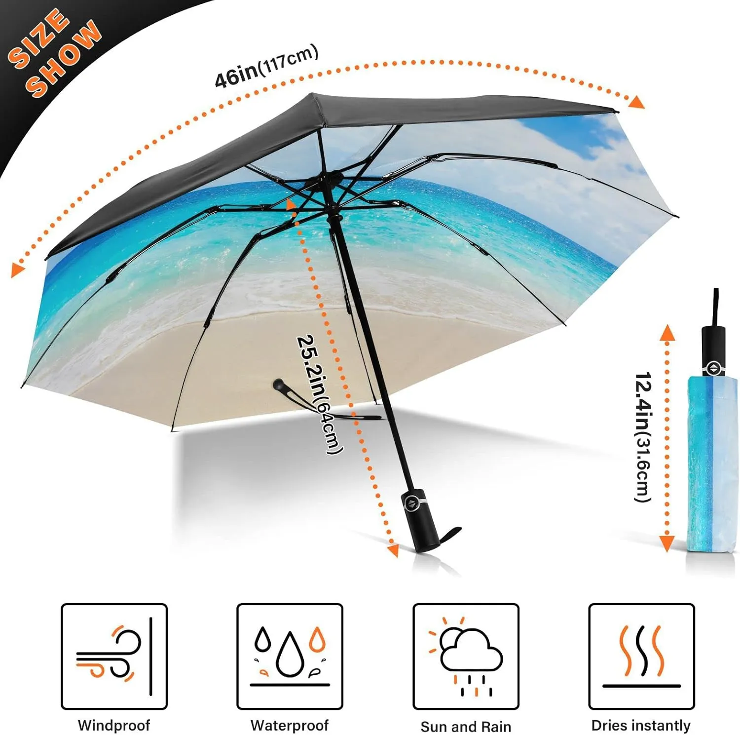 Oyihfvs Automatic Umbrella, Folding Umbrella Reinforced Anti-UV Sun rain Auto Open/Close