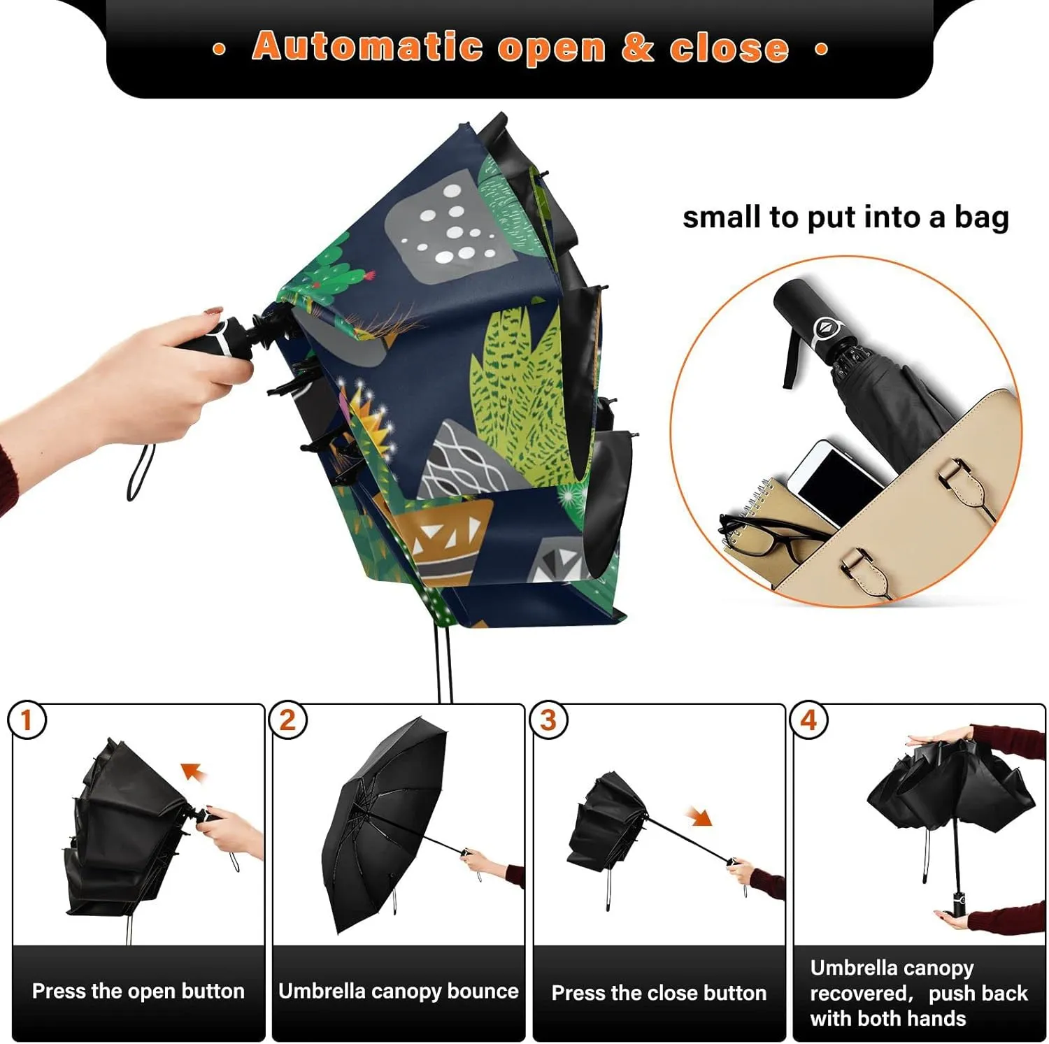 Oyihfvs Automatic Umbrella, Folding Umbrella Reinforced Anti-UV Sun rain Auto Open/Close