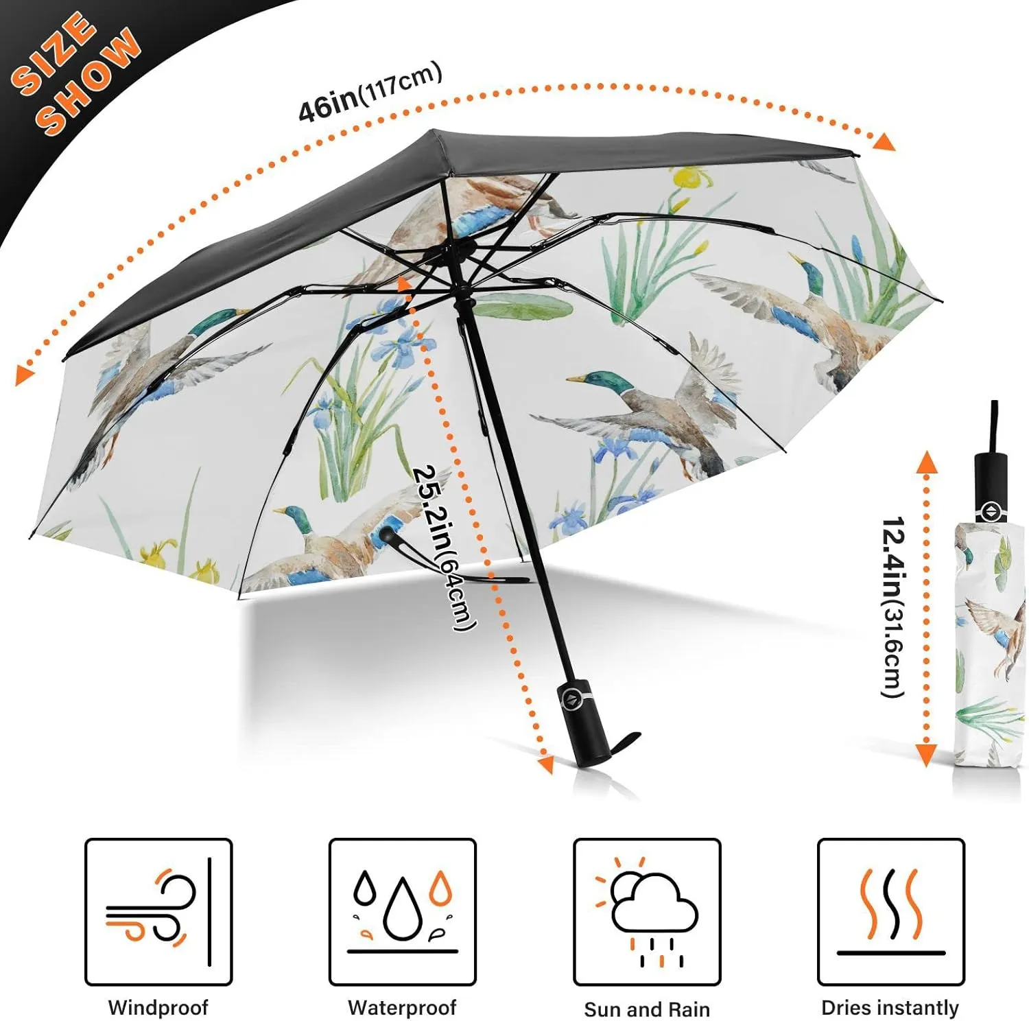 Oyihfvs Automatic Umbrella, Folding Umbrella Reinforced Anti-UV Sun rain Auto Open/Close