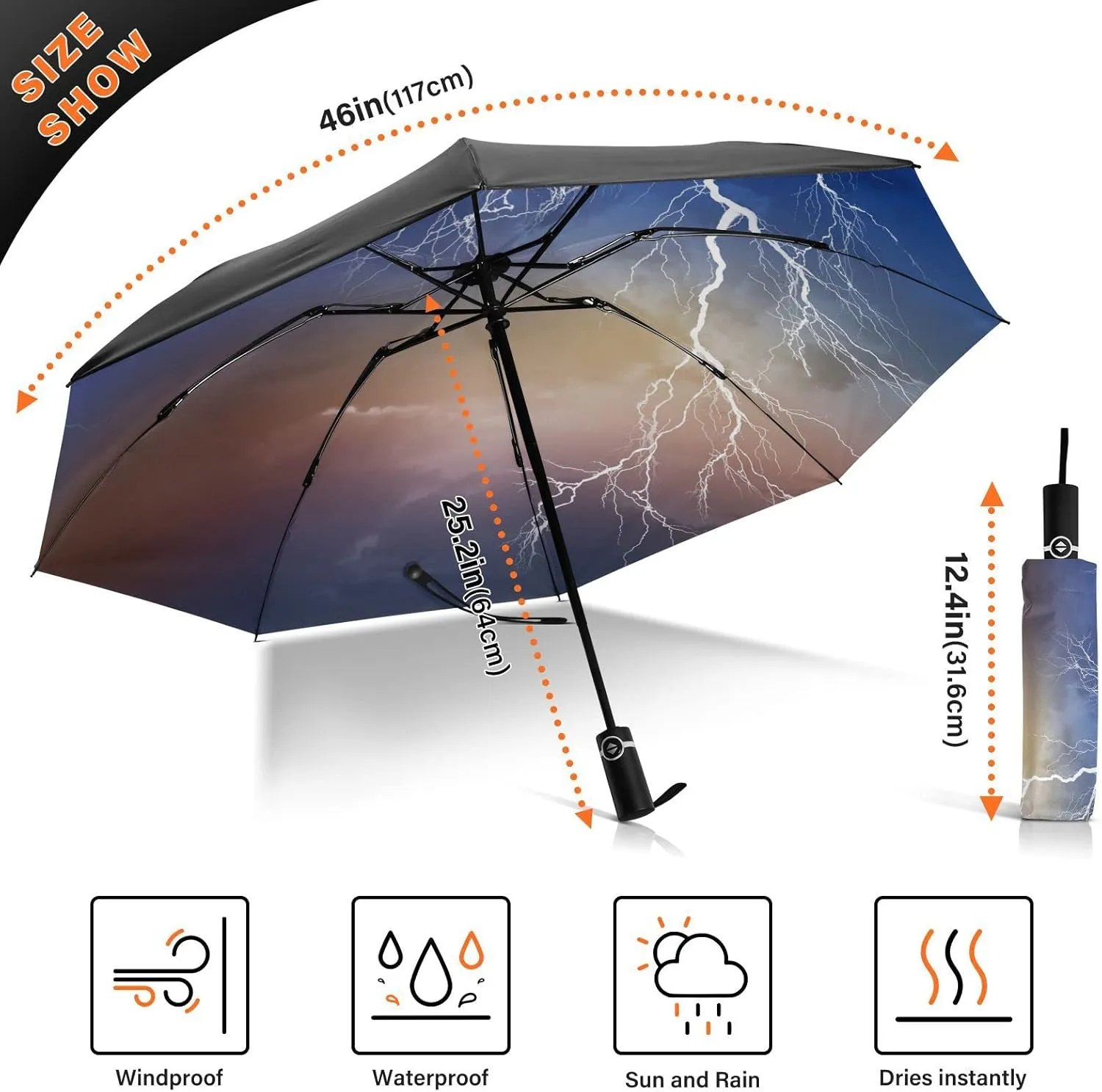 Oyihfvs Automatic Umbrella, Folding Umbrella Reinforced Anti-UV Sun rain Auto Open/Close
