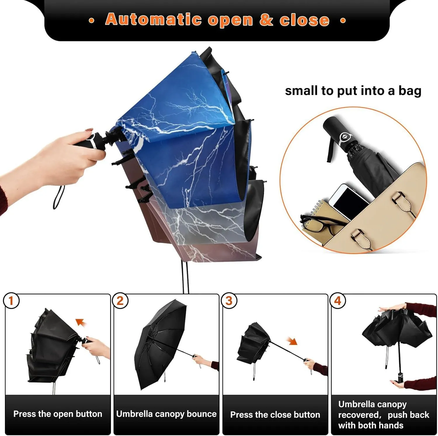 Oyihfvs Automatic Umbrella, Folding Umbrella Reinforced Anti-UV Sun rain Auto Open/Close