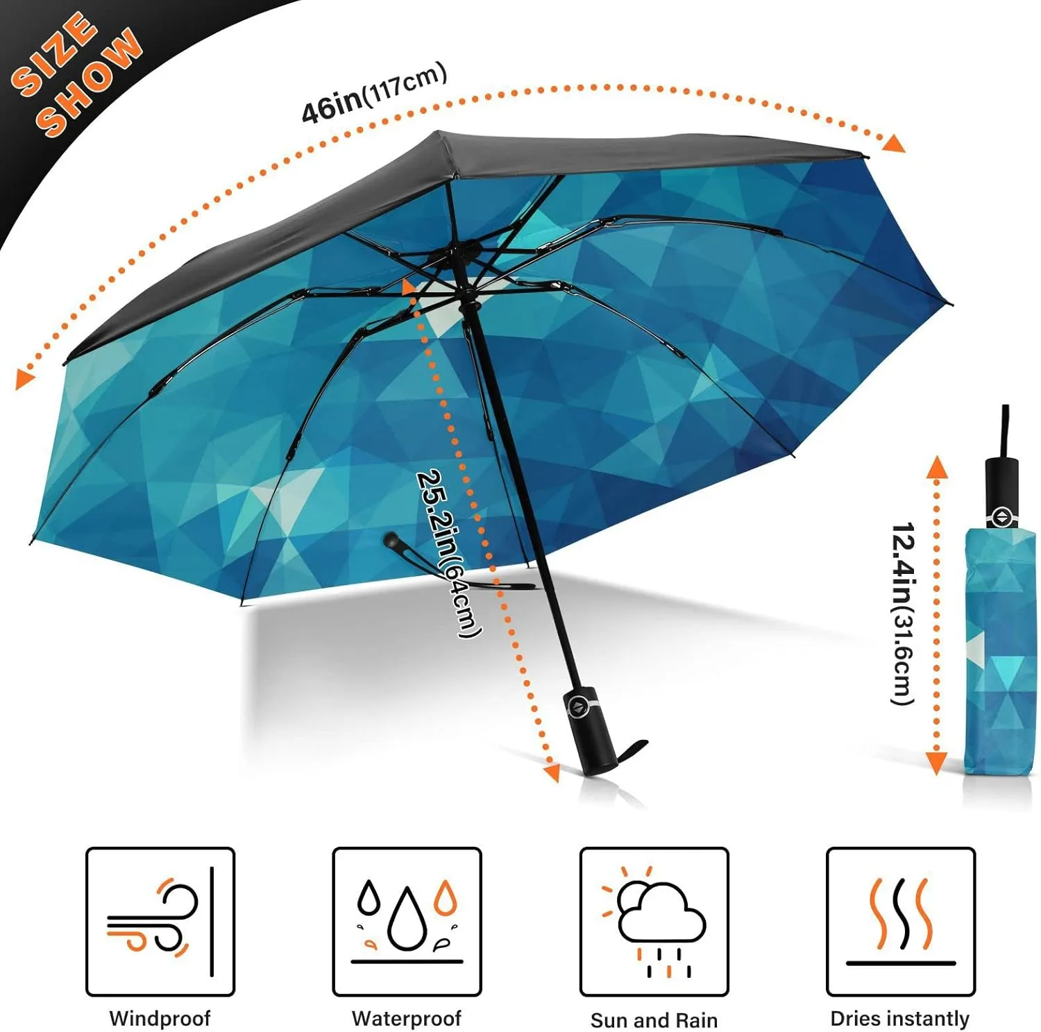 Oyihfvs Automatic Umbrella, Folding Umbrella Reinforced Anti-UV Sun rain Auto Open/Close