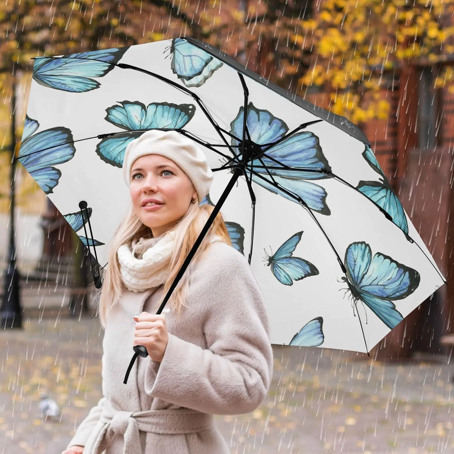 Oyihfvs Automatic Umbrella, Folding Umbrella Reinforced Anti-UV Sun rain Auto Open/Close