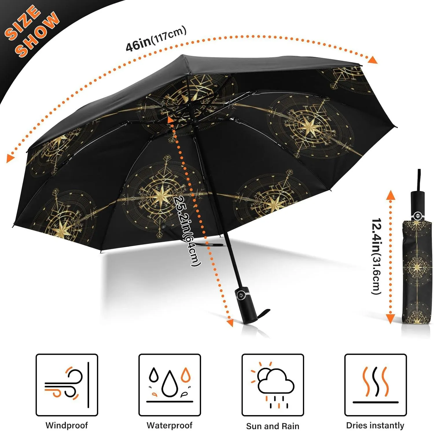Oyihfvs Automatic Umbrella, Folding Umbrella Reinforced Anti-UV Sun rain Auto Open/Close