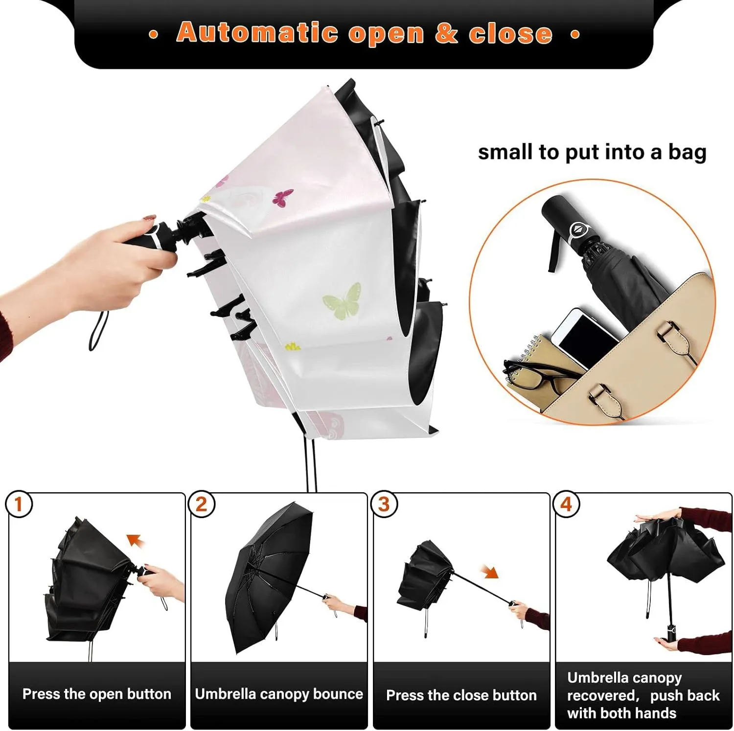 Oyihfvs Automatic Umbrella, Folding Umbrella Reinforced Anti-UV Sun rain Auto Open/Close