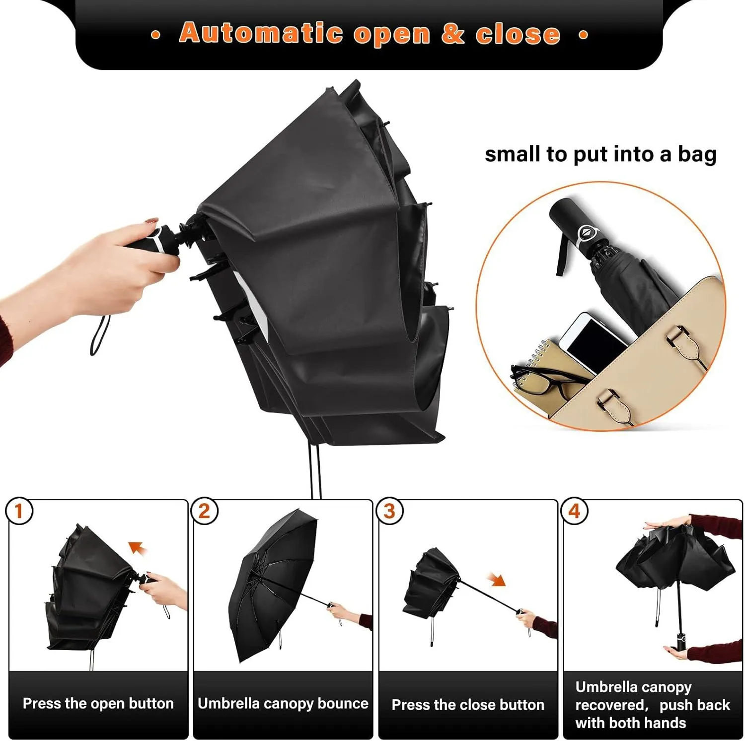 Oyihfvs Automatic Umbrella, Folding Umbrella Reinforced Anti-UV Sun rain Auto Open/Close