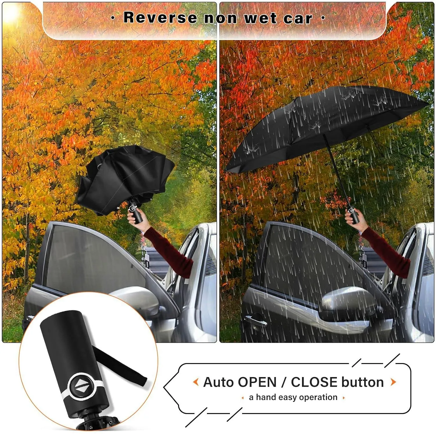 Oyihfvs Automatic Umbrella, Folding Umbrella Reinforced Anti-UV Sun rain Auto Open/Close