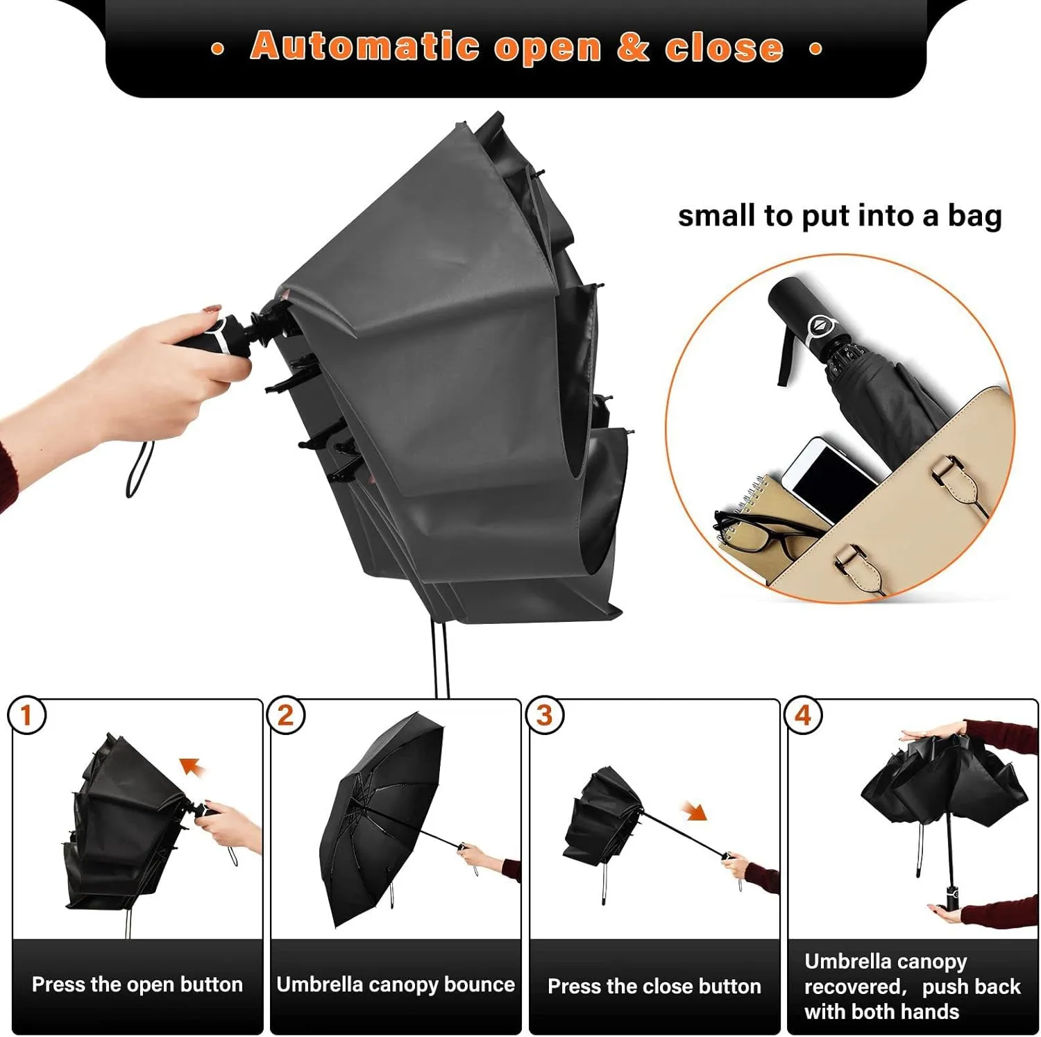 Oyihfvs Automatic Umbrella, Folding Umbrella Reinforced Anti-UV Sun rain Auto Open/Close
