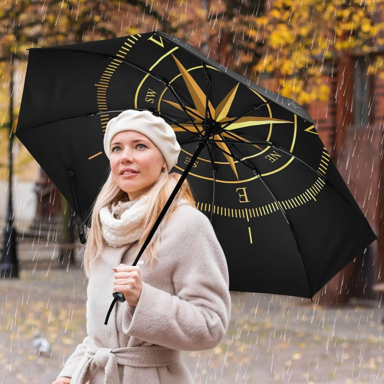 Oyihfvs Automatic Umbrella, Folding Umbrella Reinforced Anti-UV Sun rain Auto Open/Close