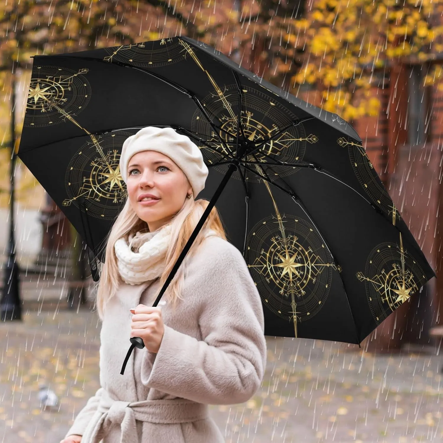 Oyihfvs Automatic Umbrella, Folding Umbrella Reinforced Anti-UV Sun rain Auto Open/Close