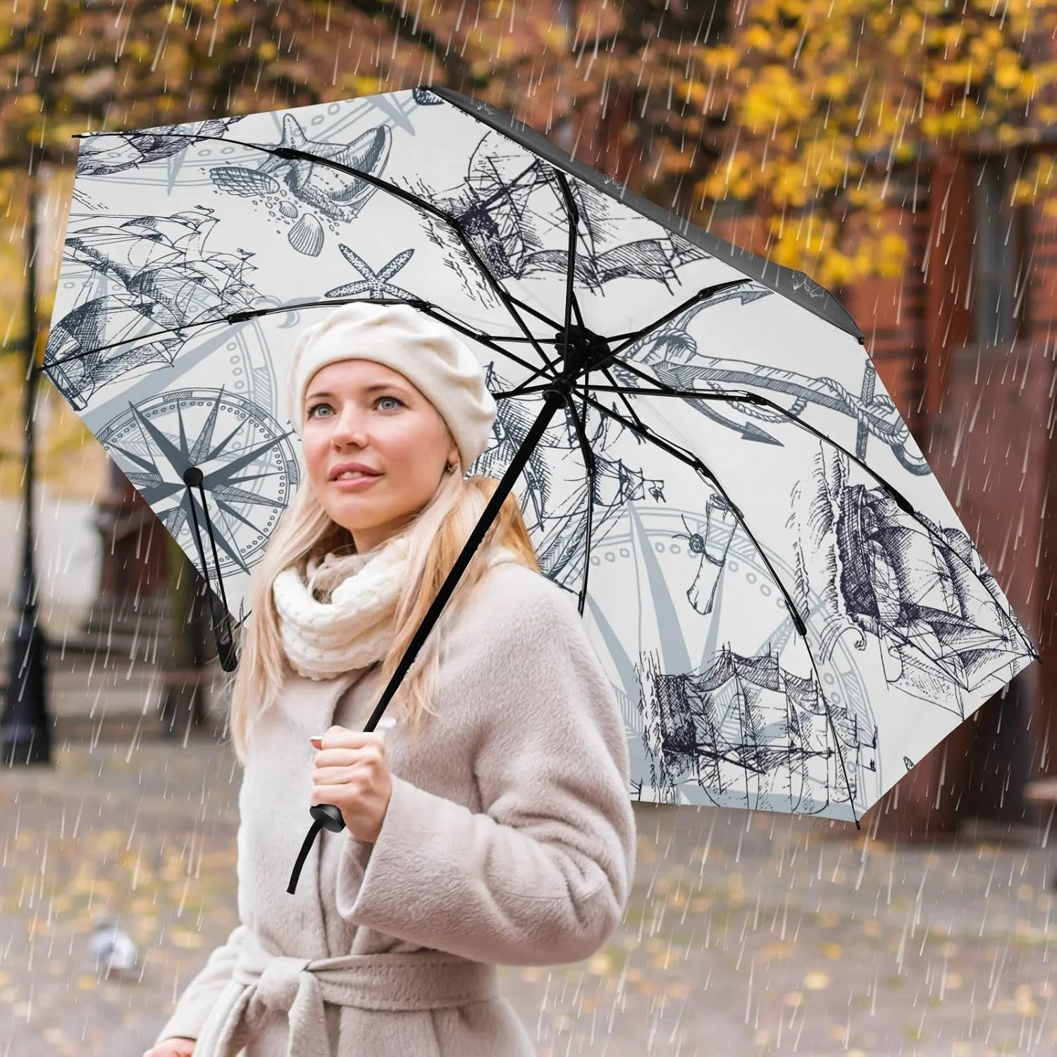 Oyihfvs Automatic Umbrella, Folding Umbrella Reinforced Anti-UV Sun rain Auto Open/Close