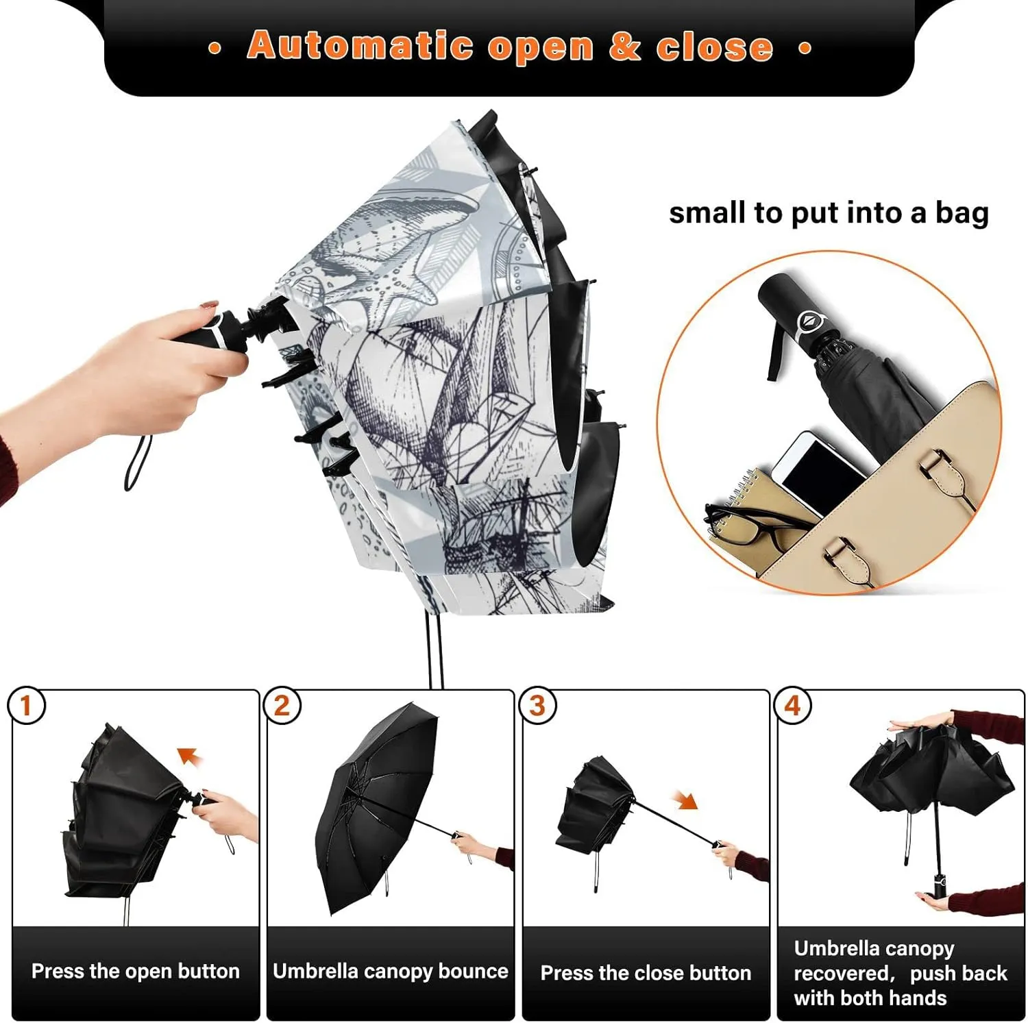 Oyihfvs Automatic Umbrella, Folding Umbrella Reinforced Anti-UV Sun rain Auto Open/Close