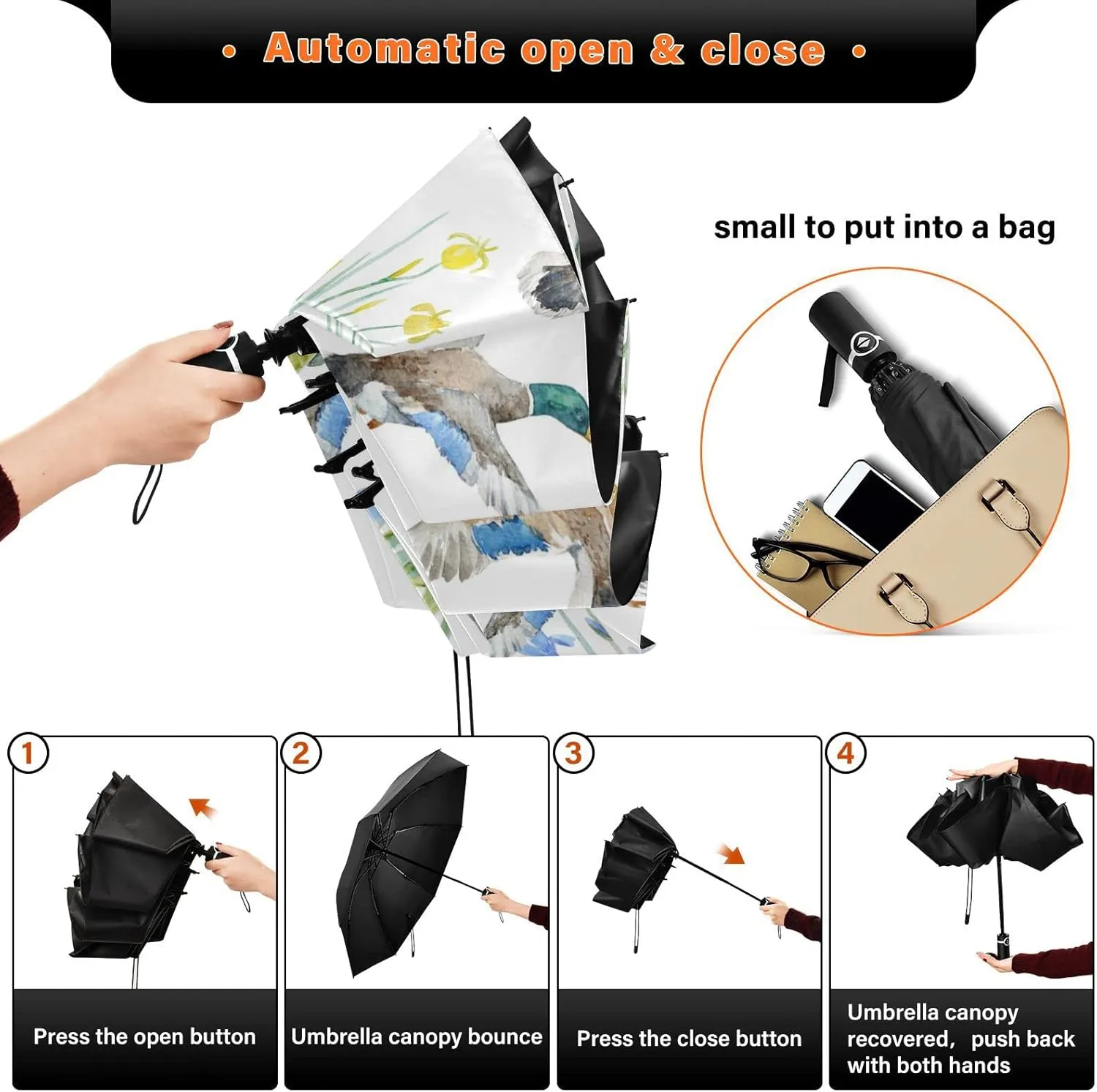 Oyihfvs Automatic Umbrella, Folding Umbrella Reinforced Anti-UV Sun rain Auto Open/Close
