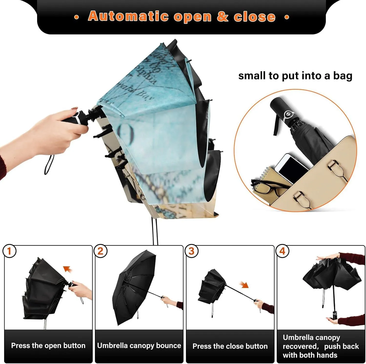 Oyihfvs Automatic Umbrella, Folding Umbrella Reinforced Anti-UV Sun rain Auto Open/Close