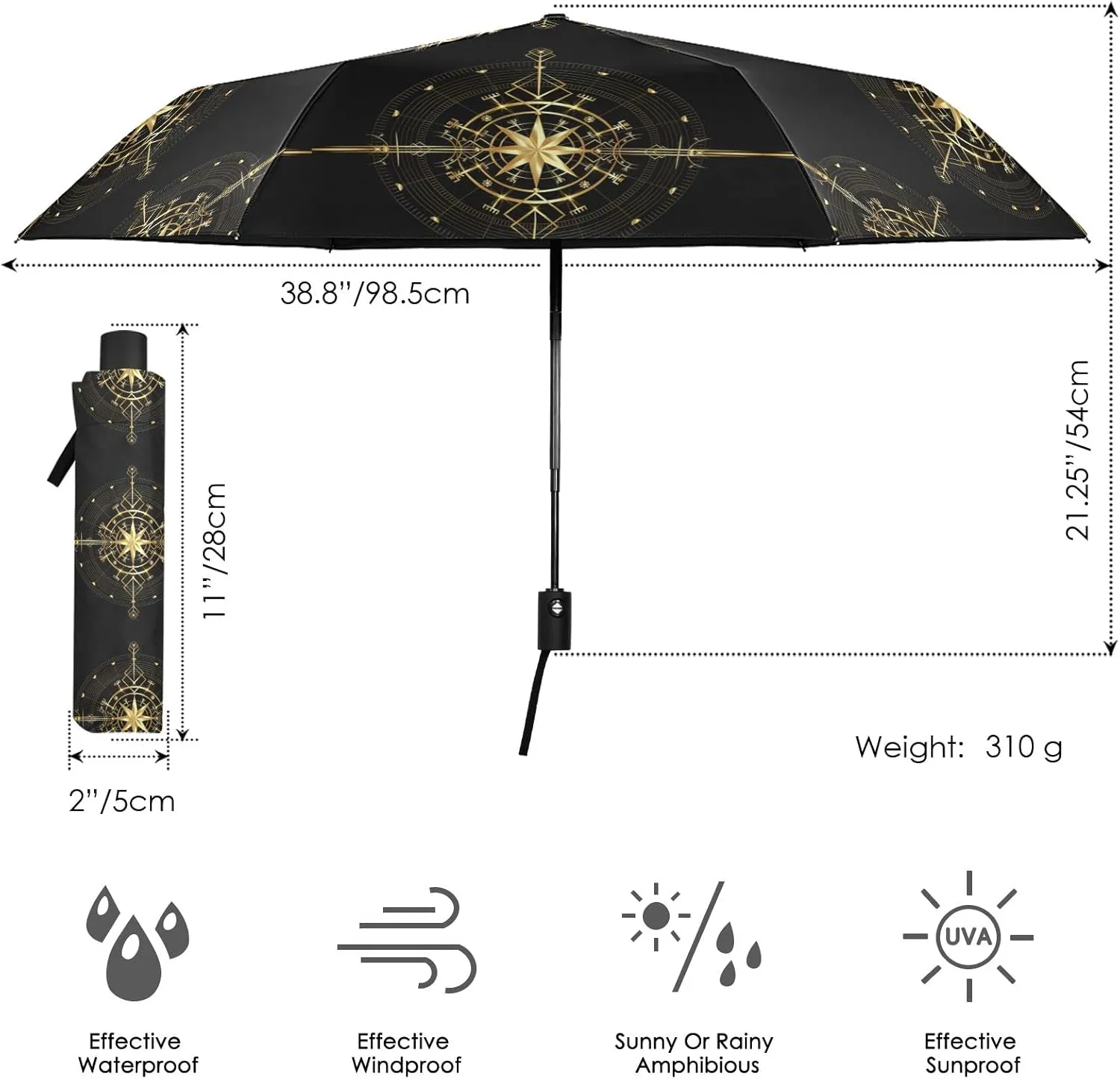 Oyihfvs Automatic Windproof Waterproof Umbrella, Folding Umbrella Reinforced Portable Compact UV Protection Sun rain Auto Open/Close