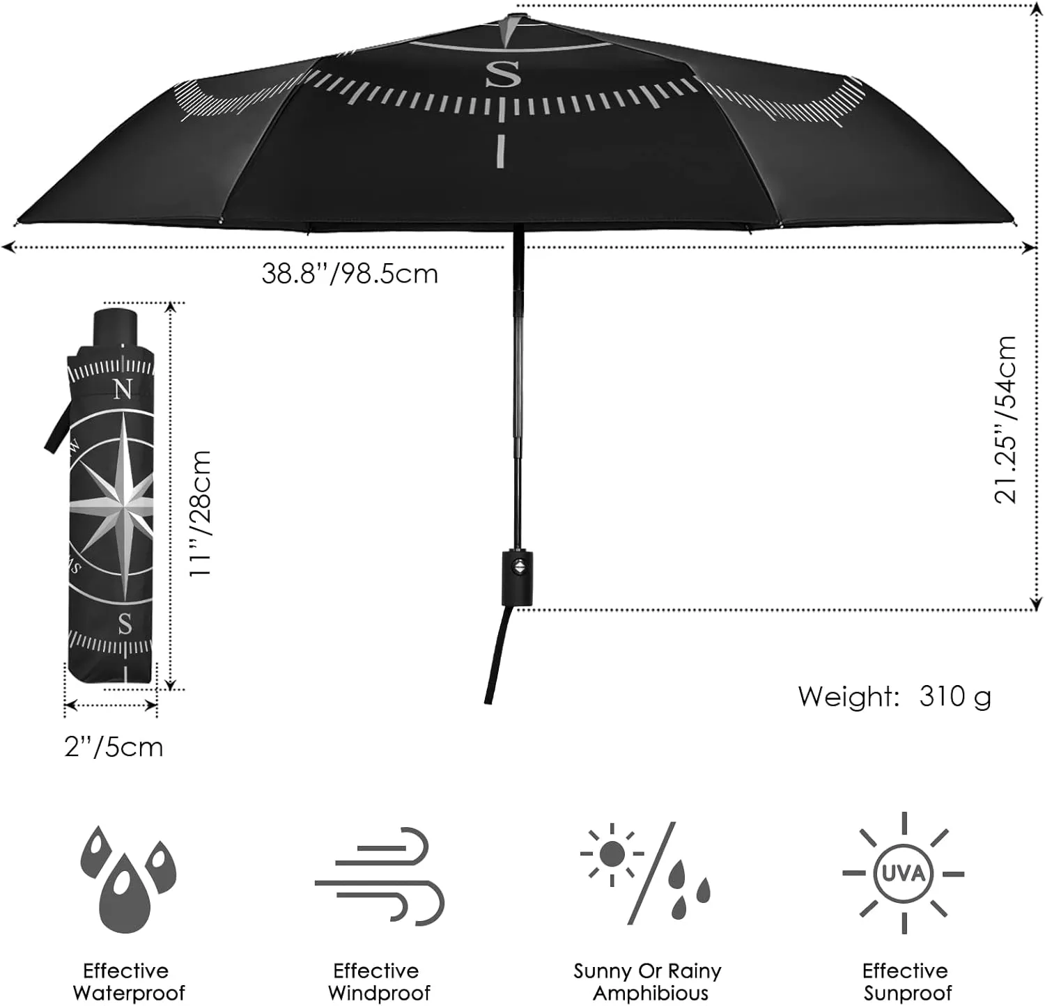 Oyihfvs Automatic Windproof Waterproof Umbrella, Folding Umbrella Reinforced Portable Compact UV Protection Sun rain Auto Open/Close