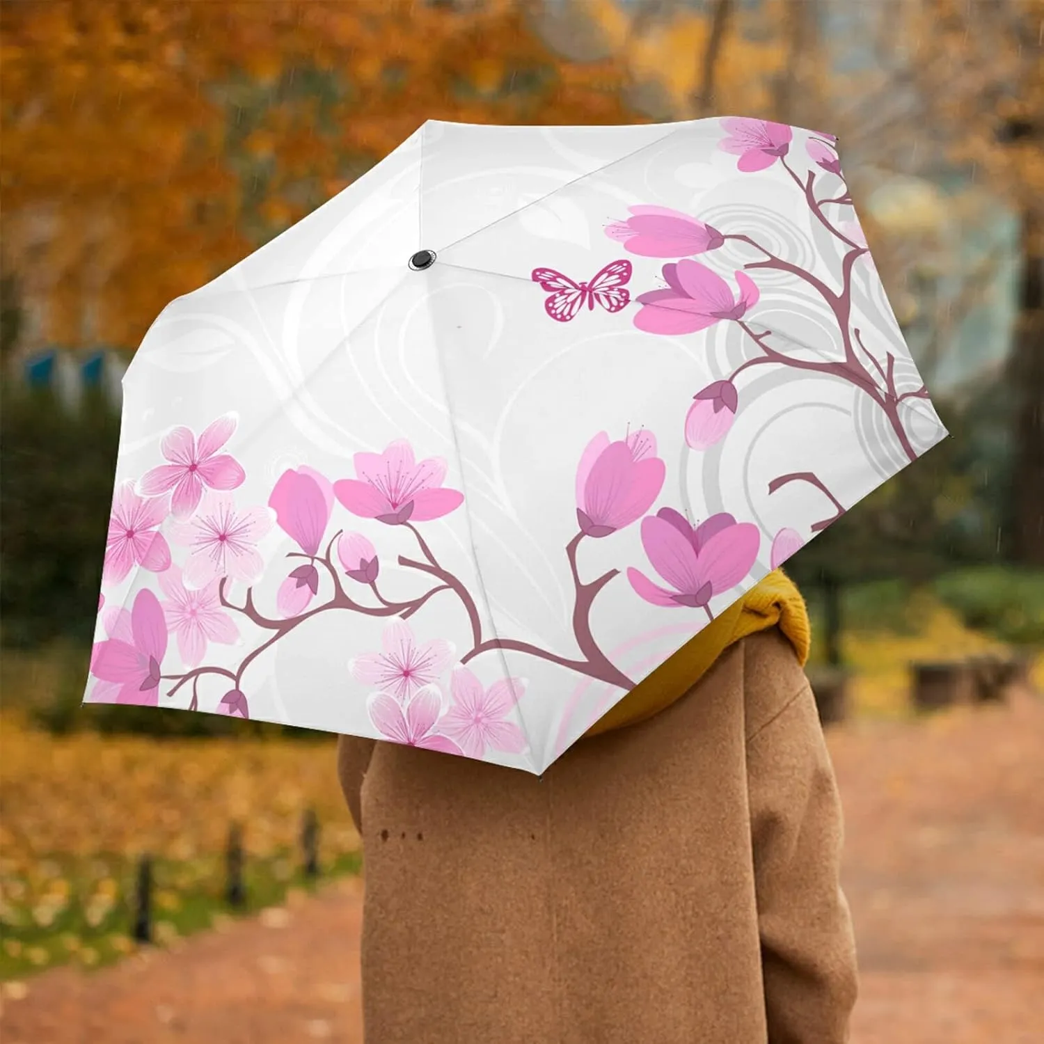 Oyihfvs Automatic Windproof Waterproof Umbrella, Folding Umbrella Reinforced Portable Compact UV Protection Sun rain Auto Open/Close
